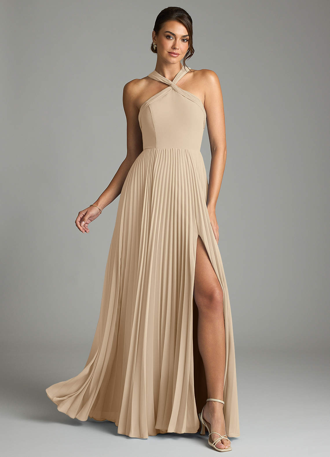 Azazie Afra Abiti da Damigella Abito A-Line in Chiffon Plissettato Champagne image1