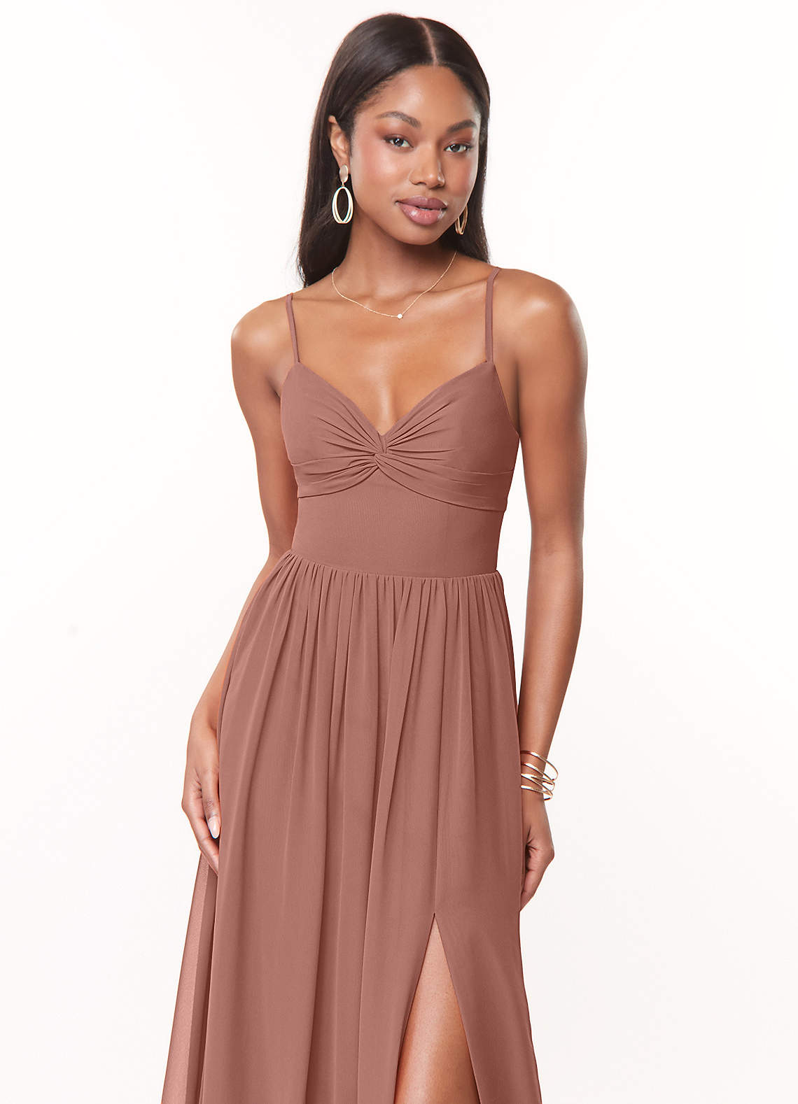 Azazie Zeya Bridesmaid Dresses Cedar Rose A-Line V-Neck Pleated Chiffon Dress image4