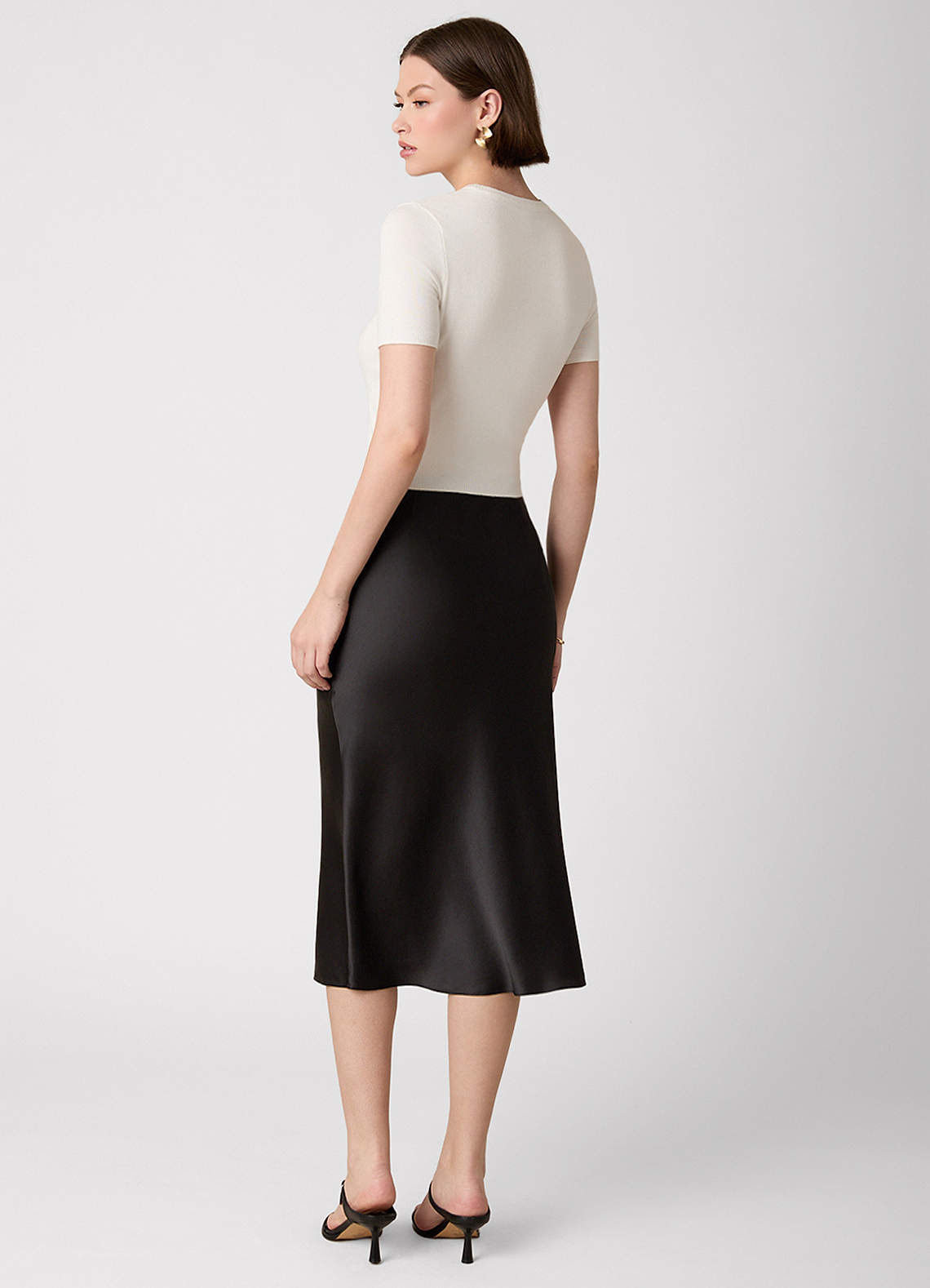 front Anjani 100% Washable Silk Midi Skirt