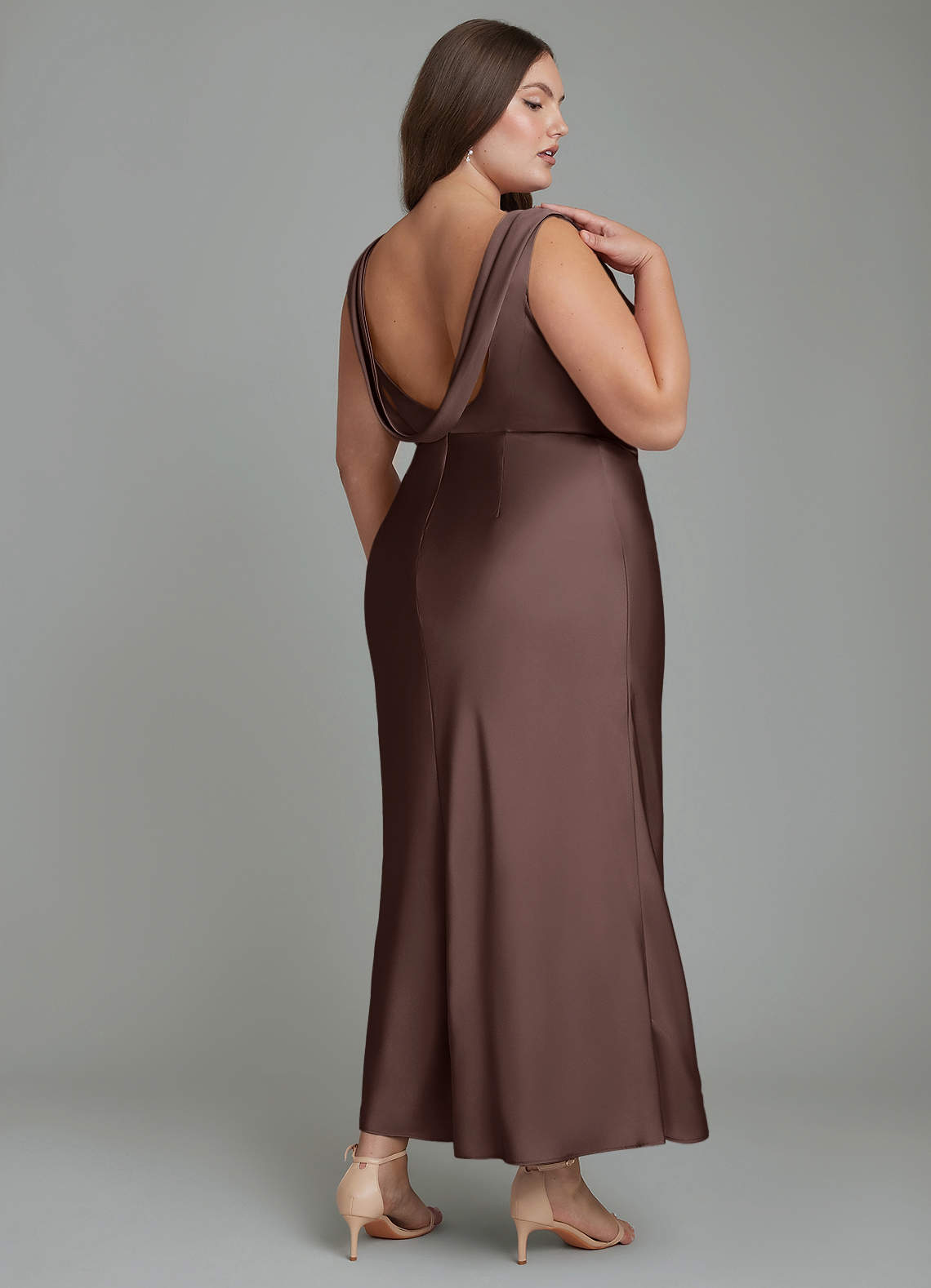 Azazie Kieryn Bridesmaid Dresses Ganache Mermaid Pleated Stretch Satin Dress image6