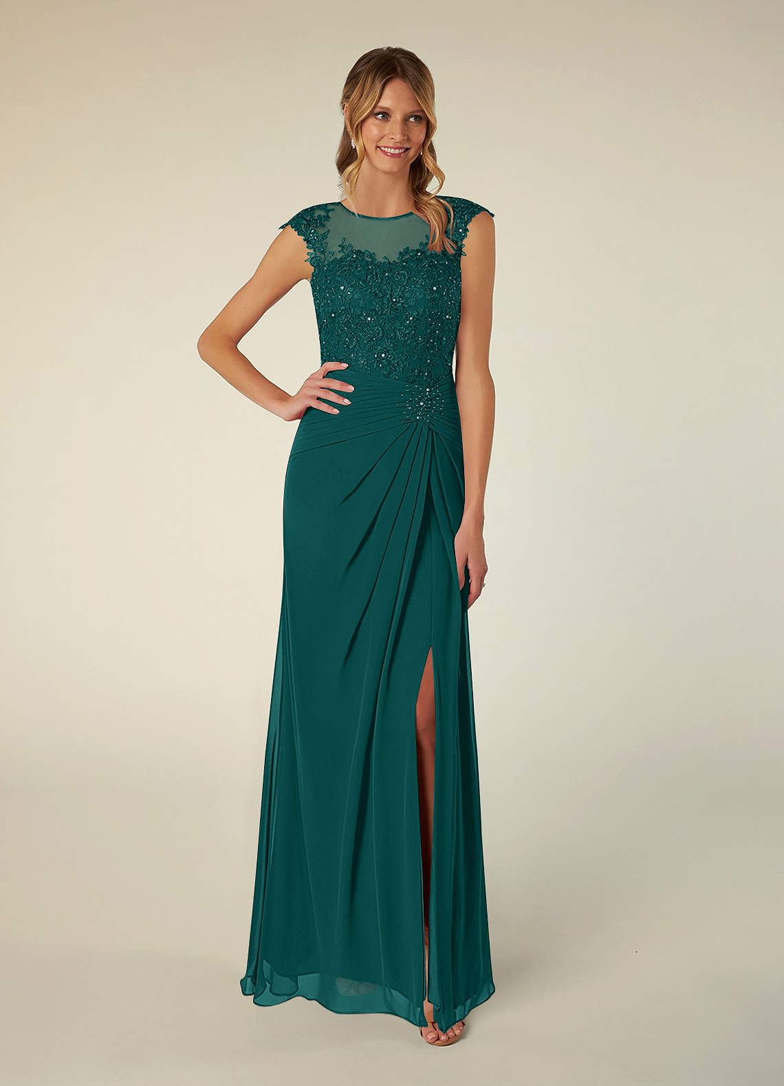 Azazie Libby Mother of the Bride Dresses Peacock A-Line Scoop Sequins Chiffon Dress image1
