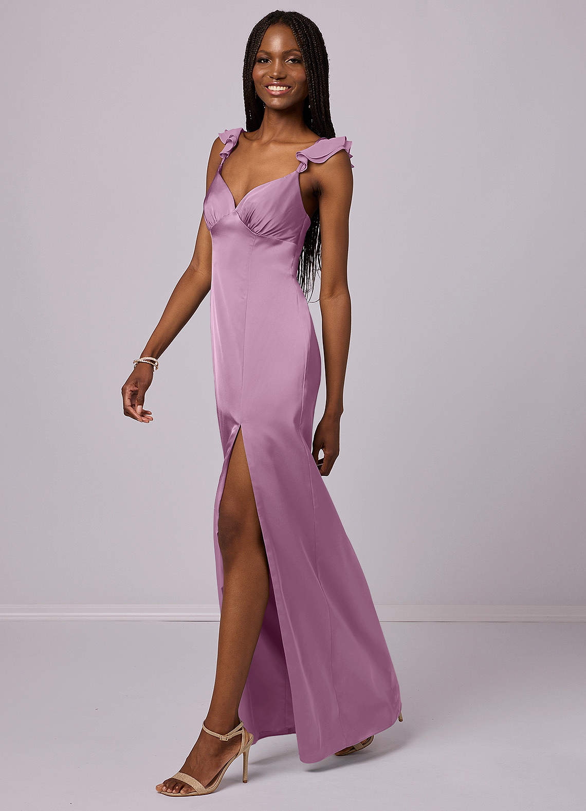Barbie ♥ Azazie Bridesmaid Dresses Wisteria Sheath Stretch Satin Dress image1