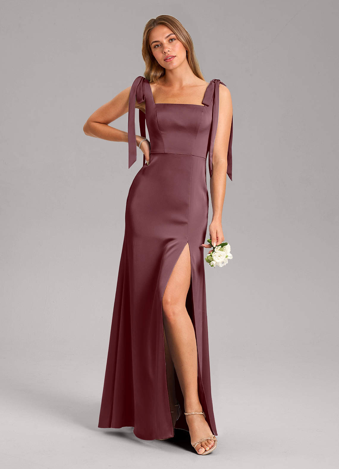 thick satin bridesmaid dress Azazie Frostine silk bridesmaid dresses