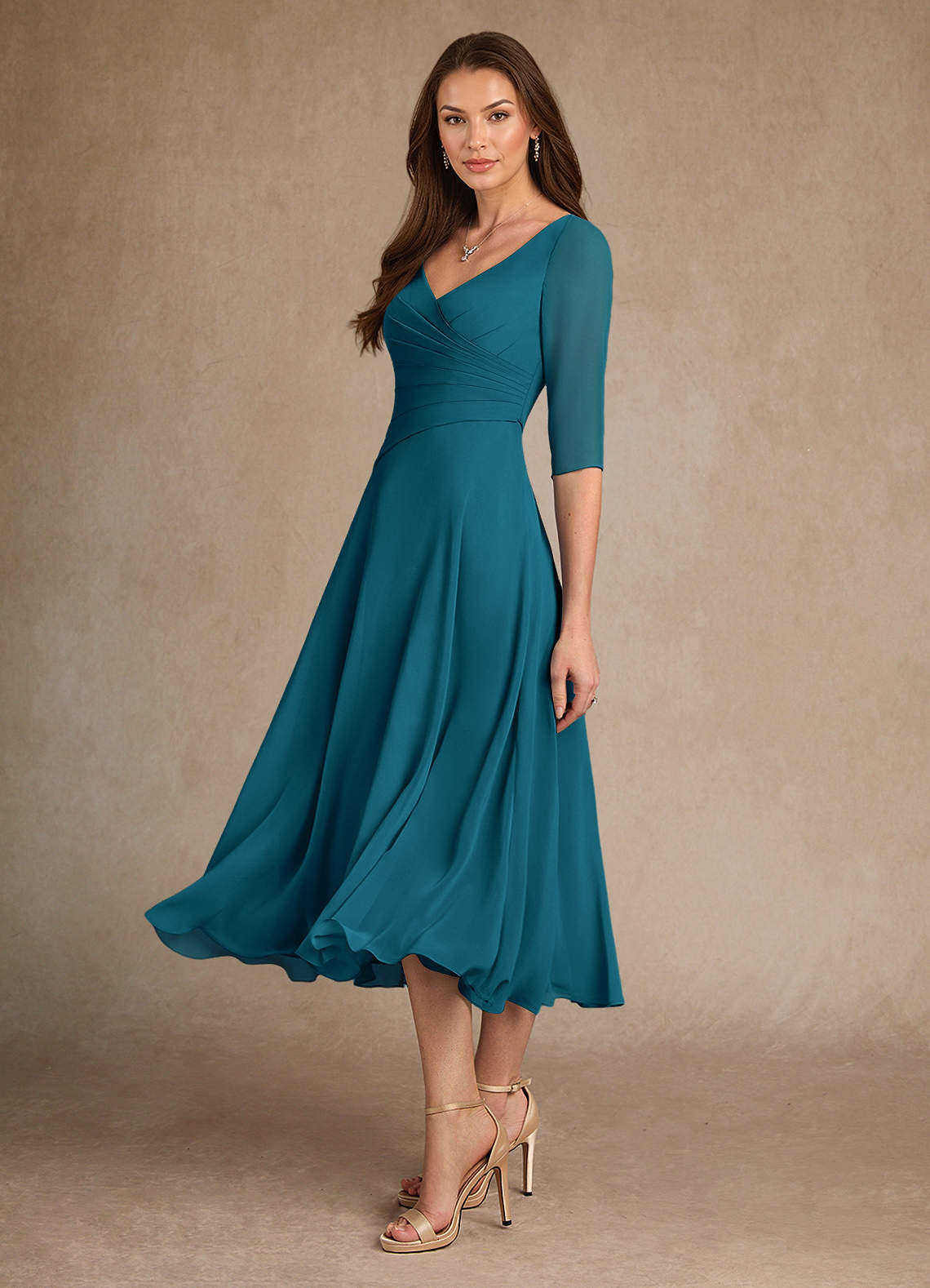 Azazie Durant Mère de la mariée Robes Robe Trapèze en Mousseline de soie Plissée Bleu Encre image1