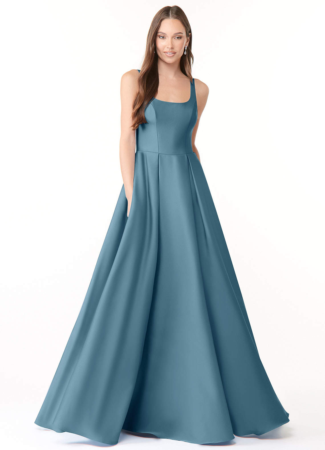 Azazie Neve Bridesmaid Dresses Bermuda Ball-Gown with Pockets Stretch Satin Dress image1