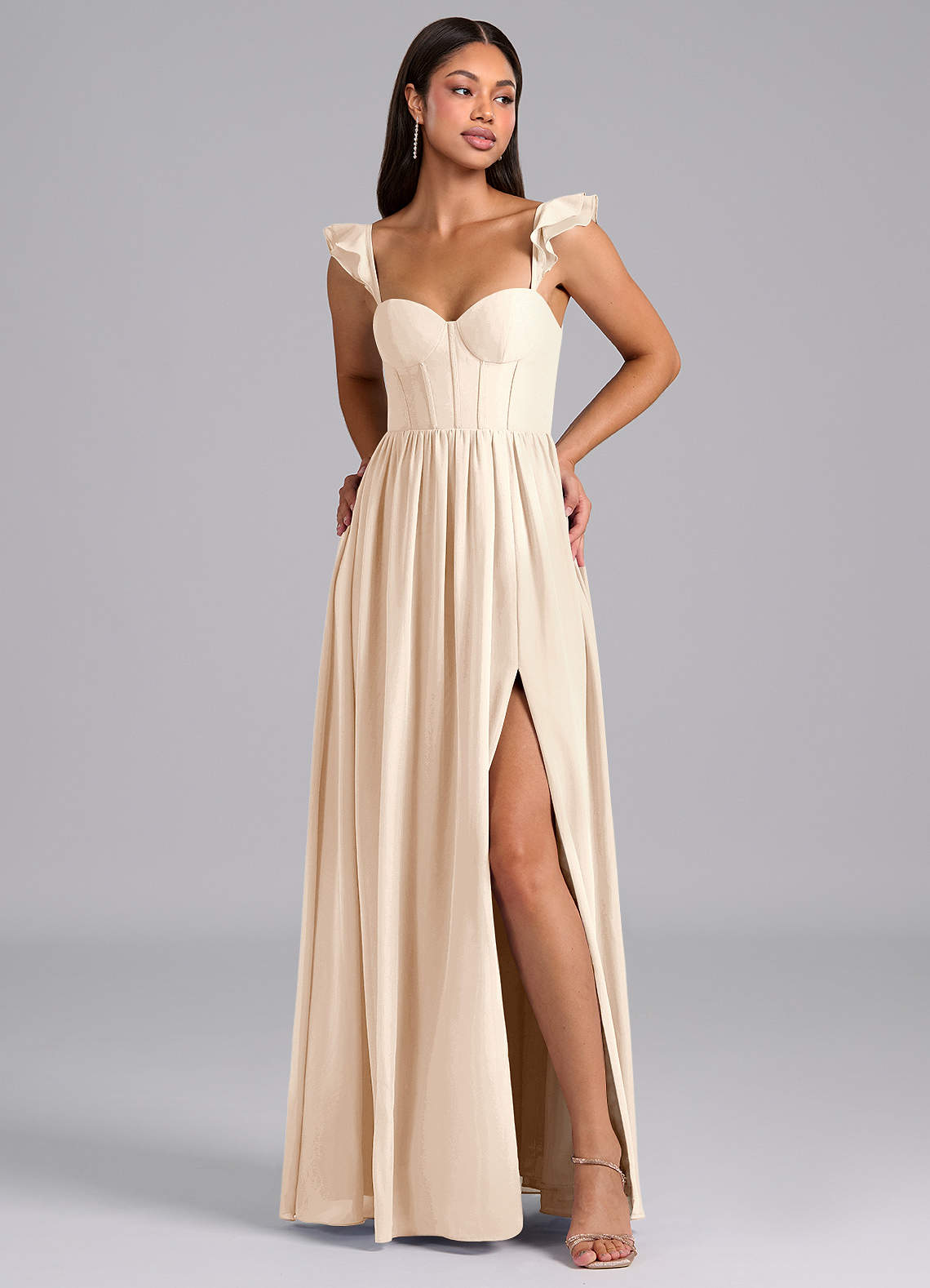 Azazie Denisse Bridesmaid Dresses White Alabaster A-Line Ruched Chiffon Dress image1