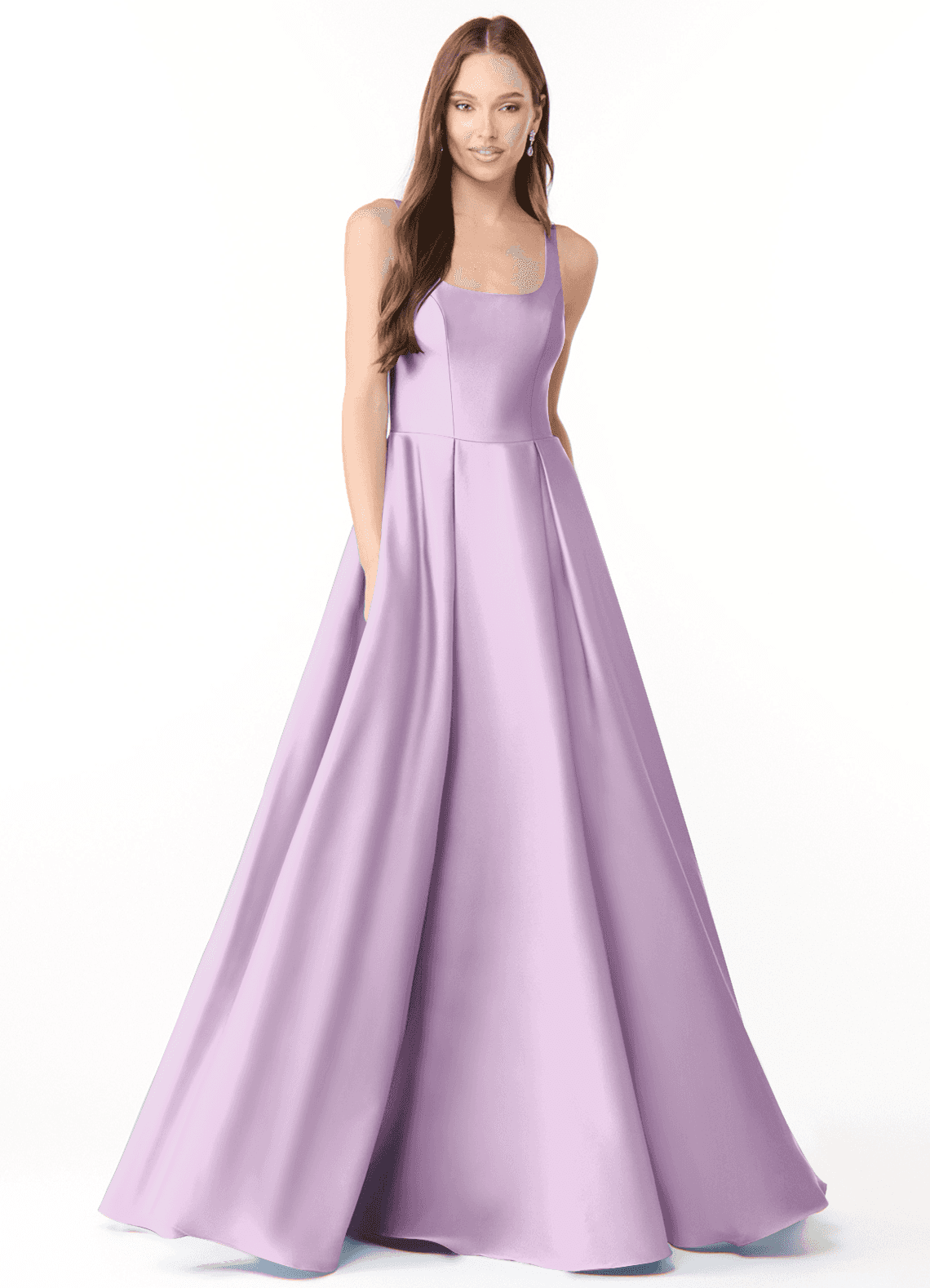 Azazie Neve Jurken voor bruidsmeisjes Jurk van Stretch Satijn met Baljurk met Zakken Frosted Lila image1