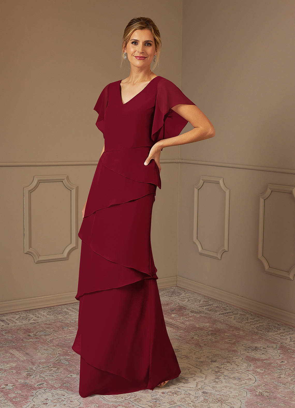 Azazie OHara Vestidos para mãe da noiva Vestido Borgonha de Chiffon de Linha A image3