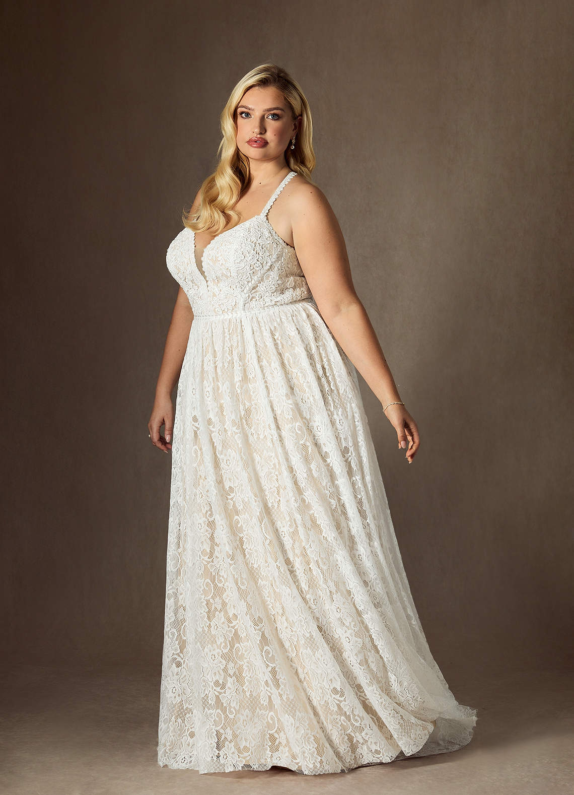 Azazie August Wedding Dresses Diamond White Champagne A-Line Lace Dress image9