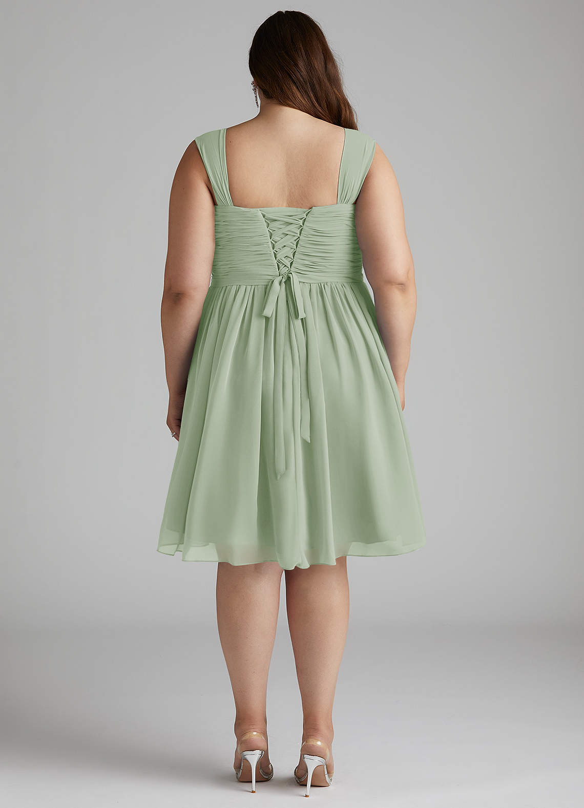 Azazie Angie Robes de demoiselle d'honneur Robe Trapèze en Mousseline de soie Corset Vert Sauge image13