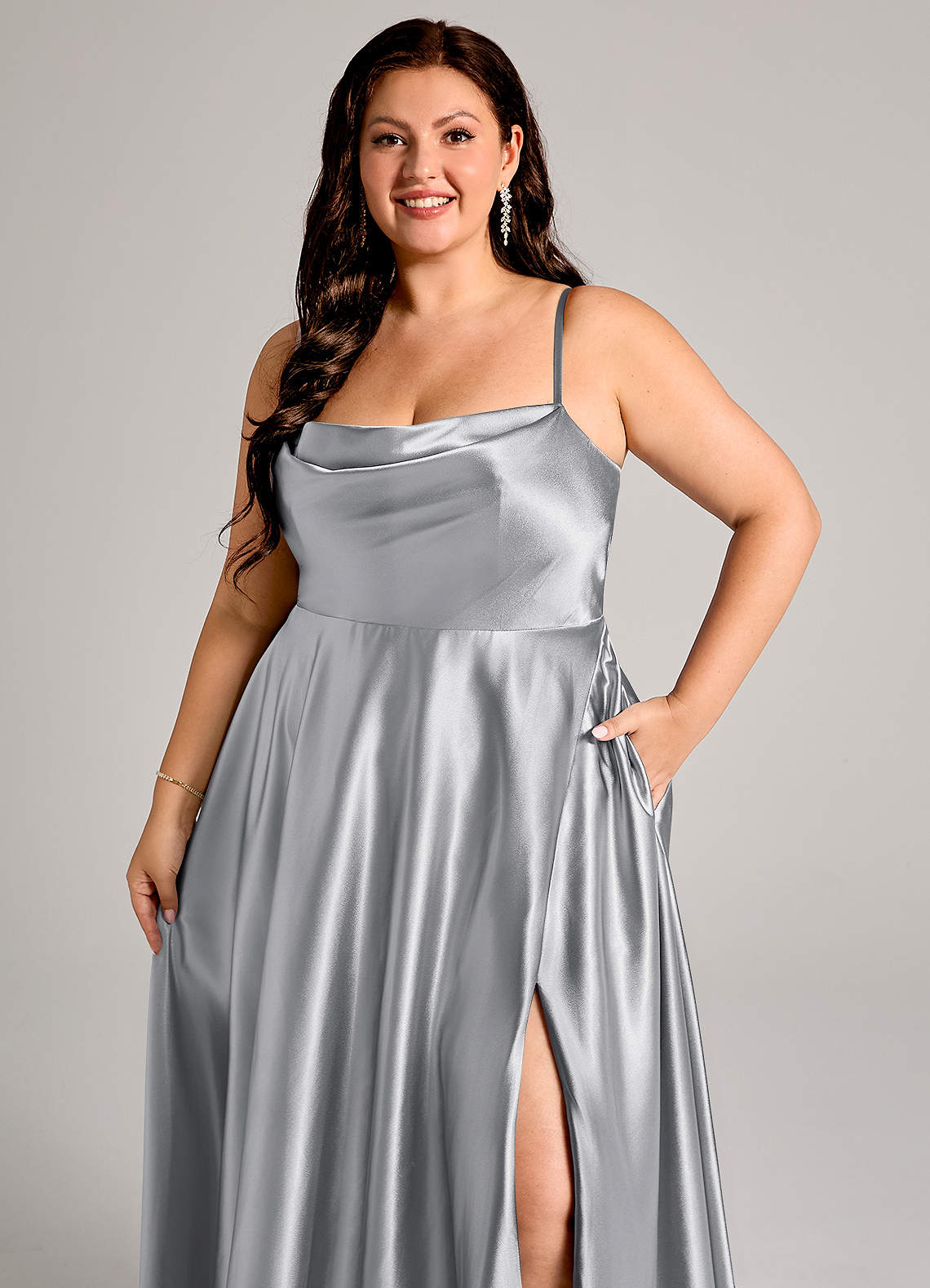 Azazie Elle Silver Metallic Satin Bridesmaid Dresses