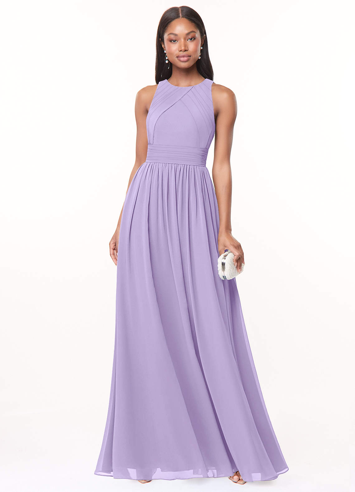 Azazie Harper Brautjungfernkleider A-Linie Plissee Chiffon Kleid Flieder image1