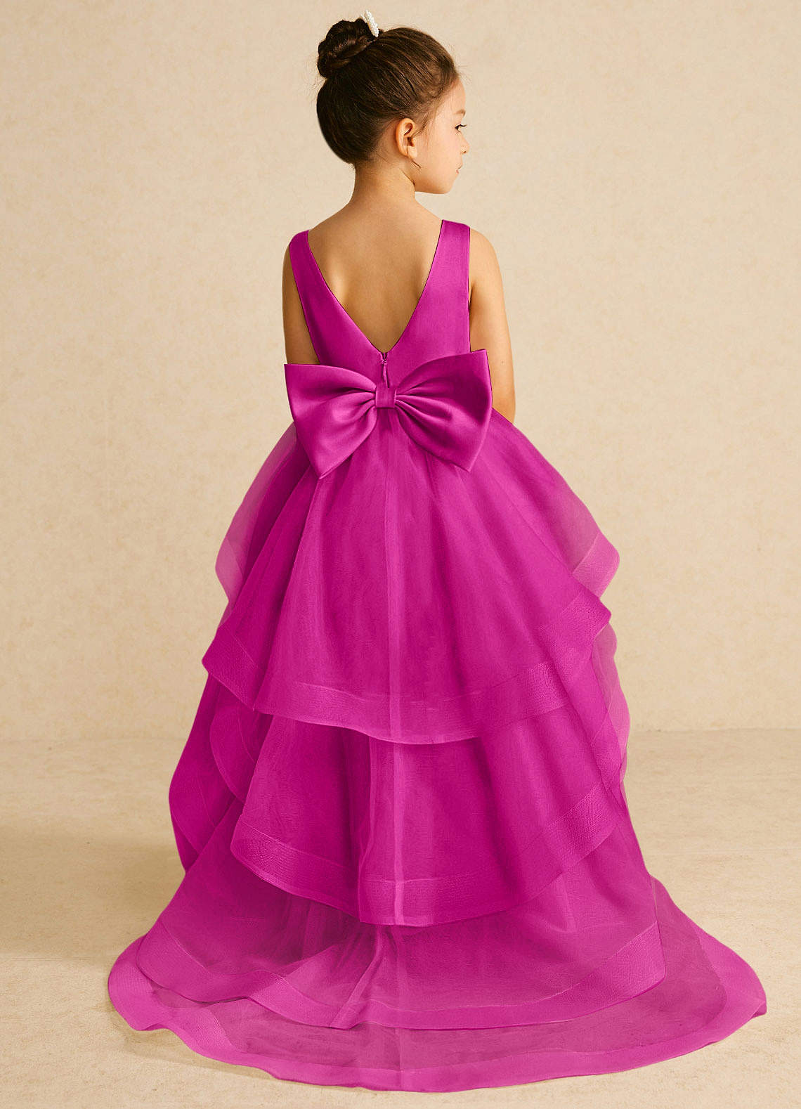Azazie Pumpkin Flower Girl Dresses Fuchsia A-Line Convertible Tulle Dress image1
