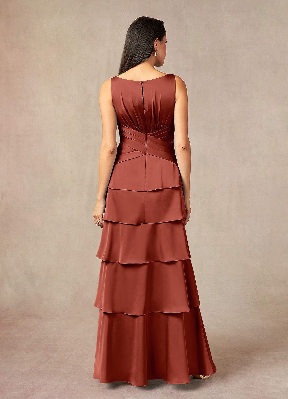 Terracotta A-Line Stretch Satin Dress main image 0