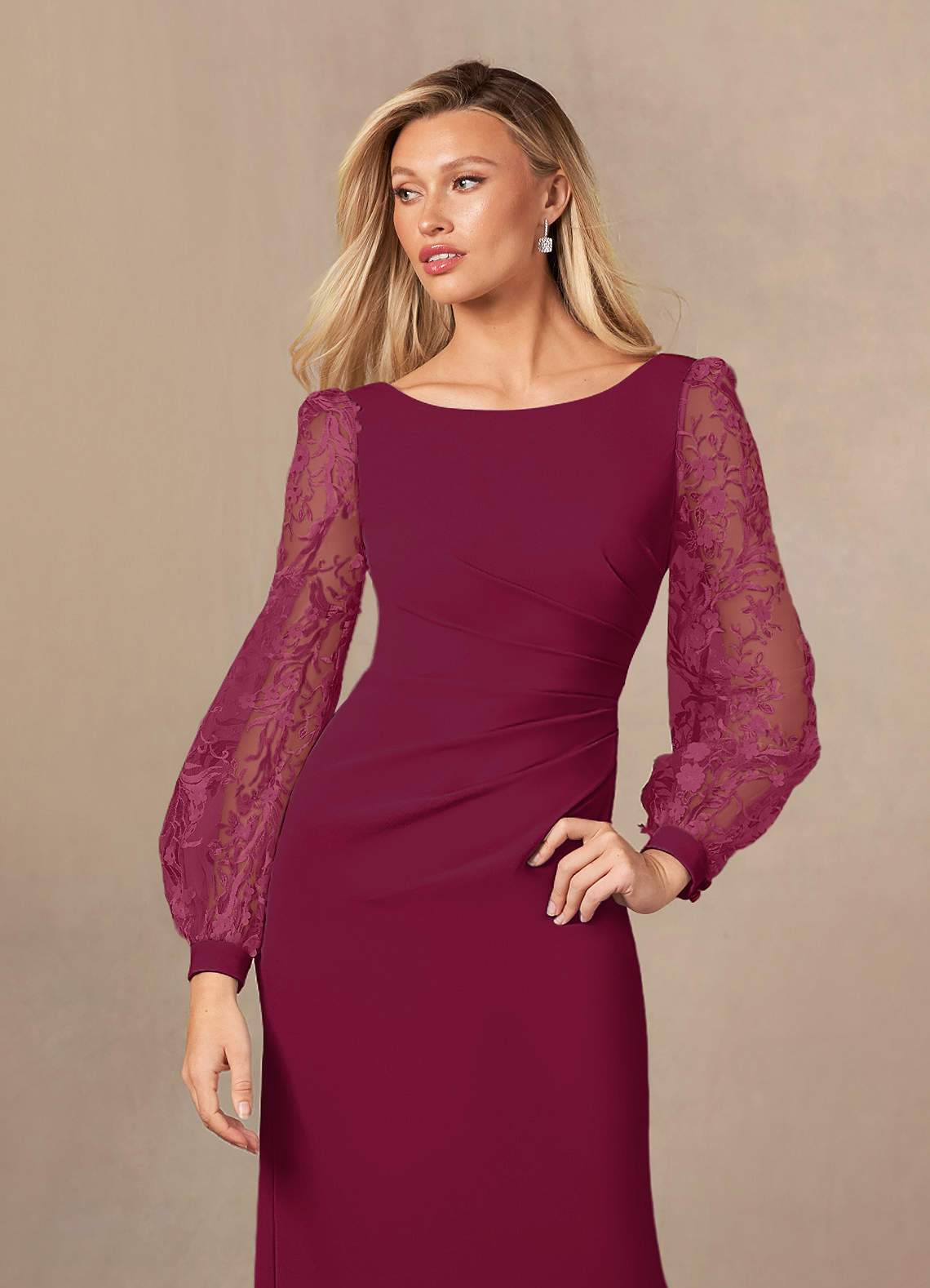 men's burgundy dress pants Plus Size Lara Lace Trim Long Dress main image 0