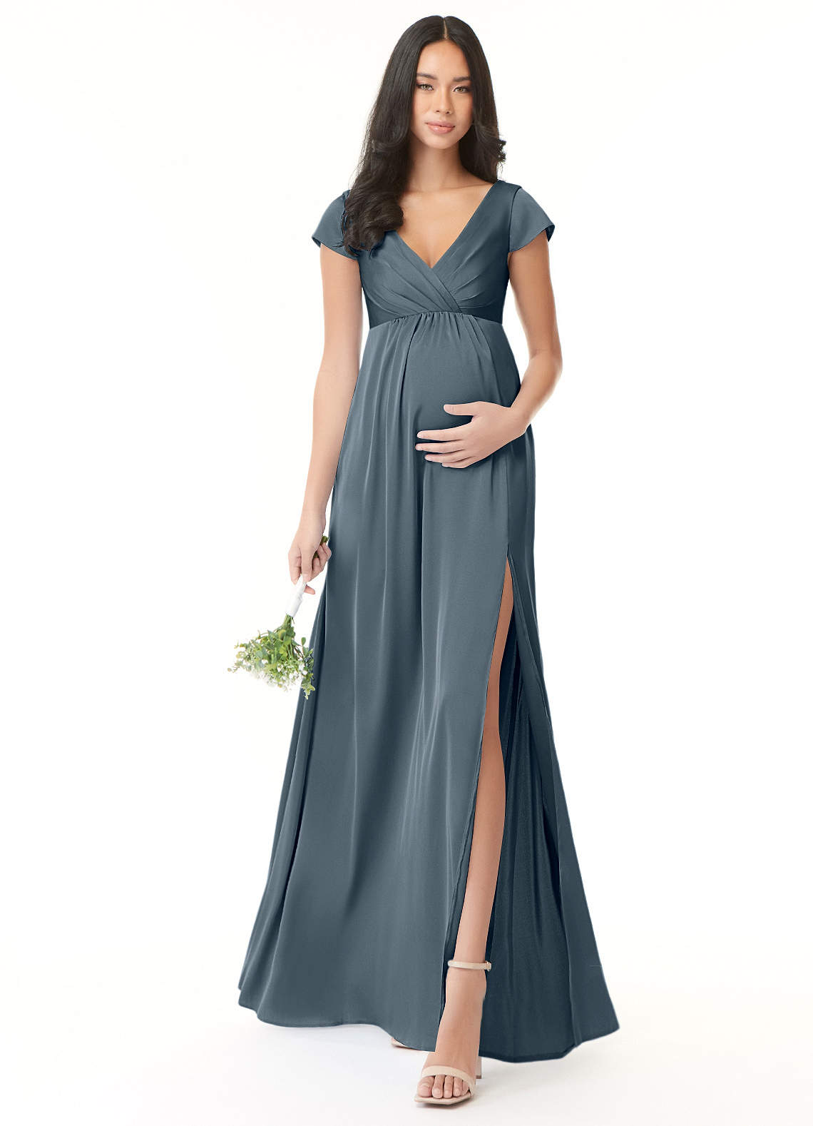 Azazie Allessia Abiti da damigella d'onore premaman Abito A-Line Plissettato Raso Elasticizzato Floor-Length image1