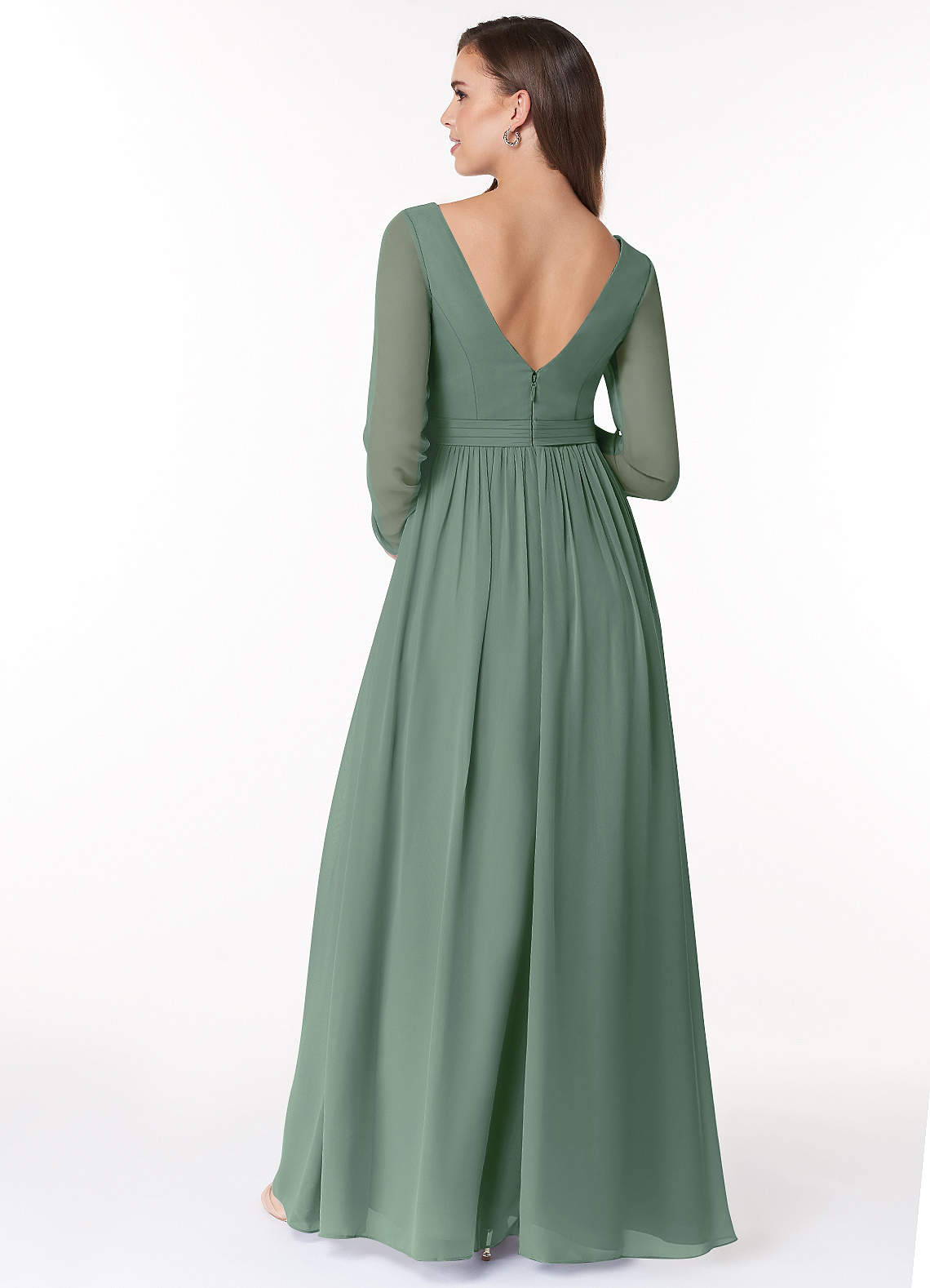 Azazie Teton Vestidos de dama de honra para maternidade Vestido Linha A Manga comprida Comprimento do chão Chiffon image1