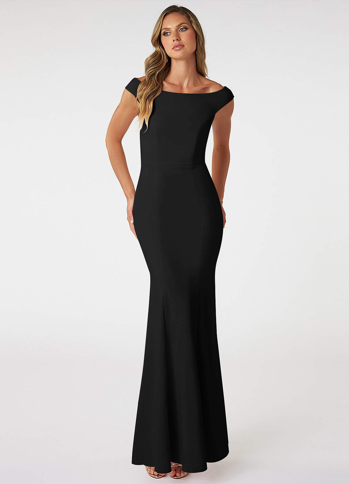 Azazie Nicolina Bridesmaid Dresses Black Mermaid Square Neckline Stretch Crepe Dress image1