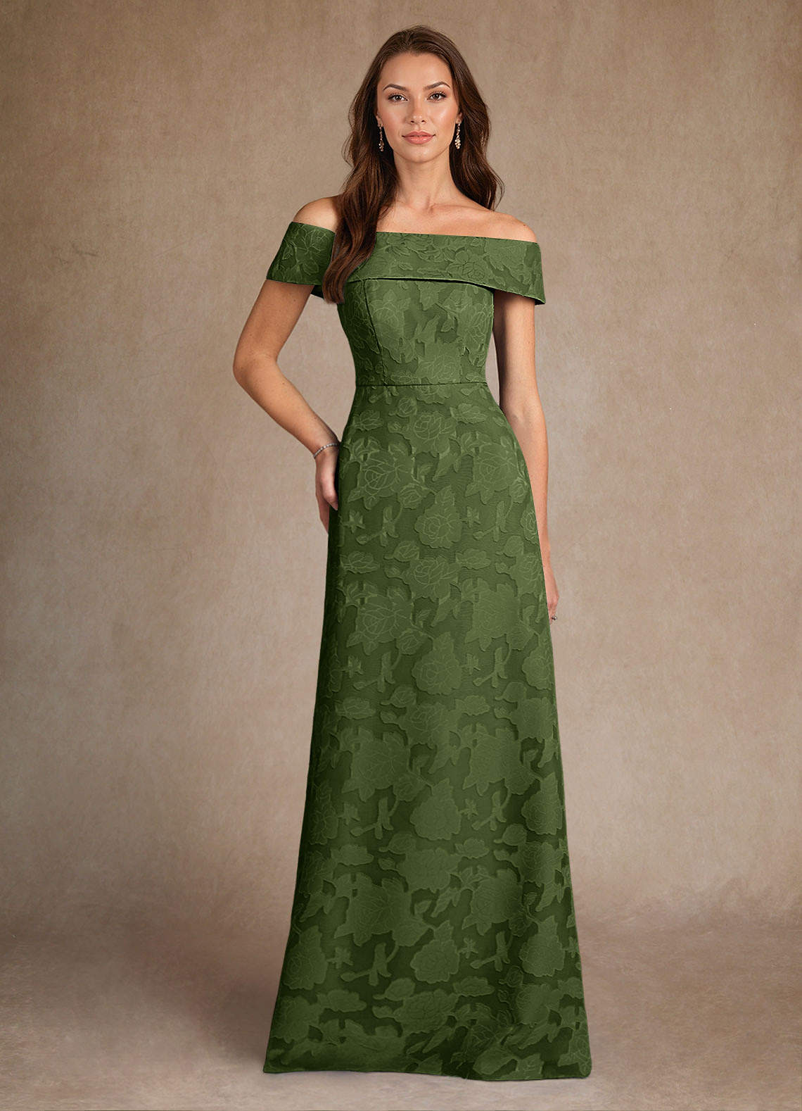 Azazie Medford 신부의 어머니 드레스 A라인 오프 더 숄더 플로럴 번아웃 플로어 길이 드레스 image1