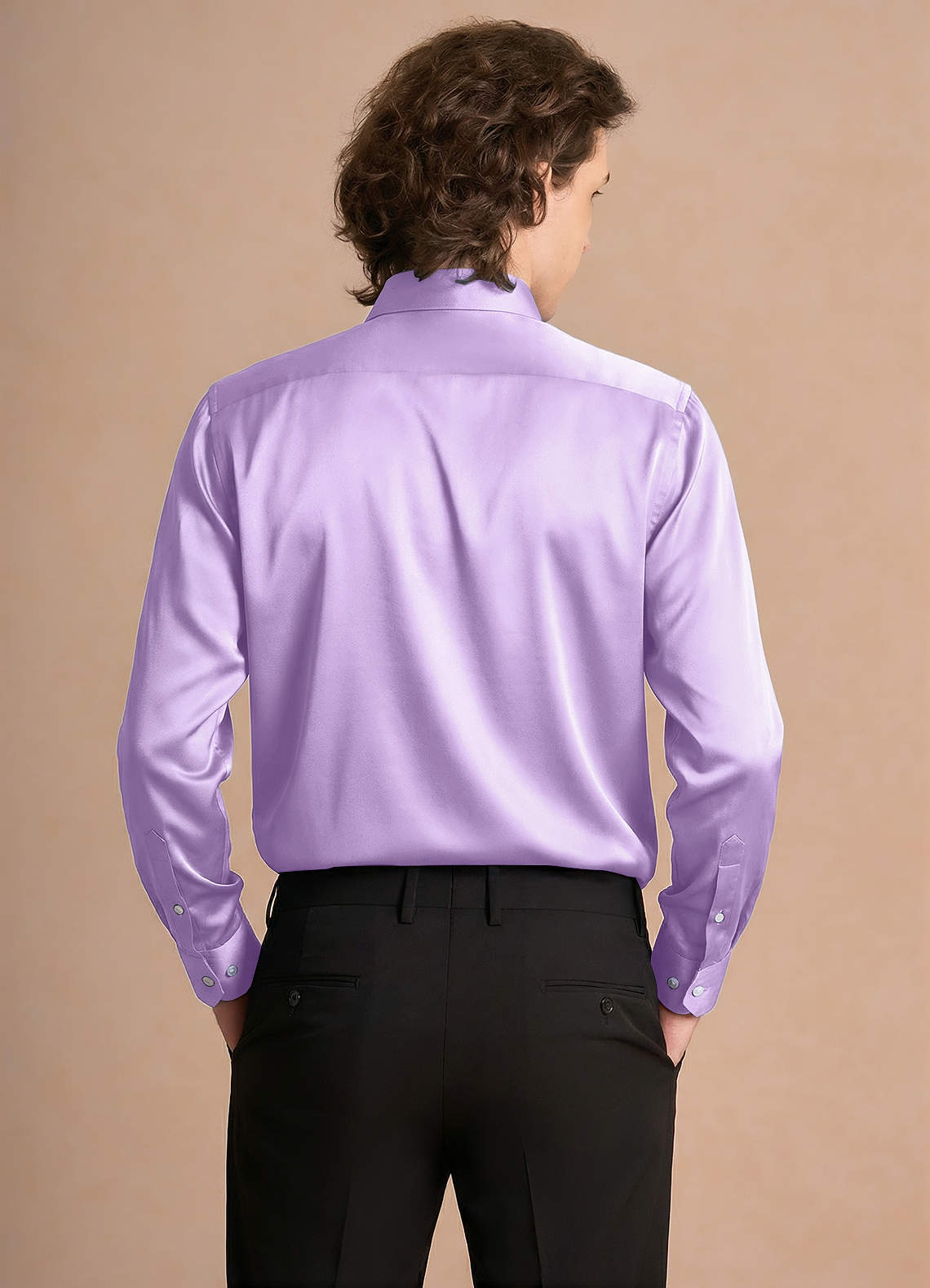 front Julian 라일락 스트레치 새틴 드레스 셔츠