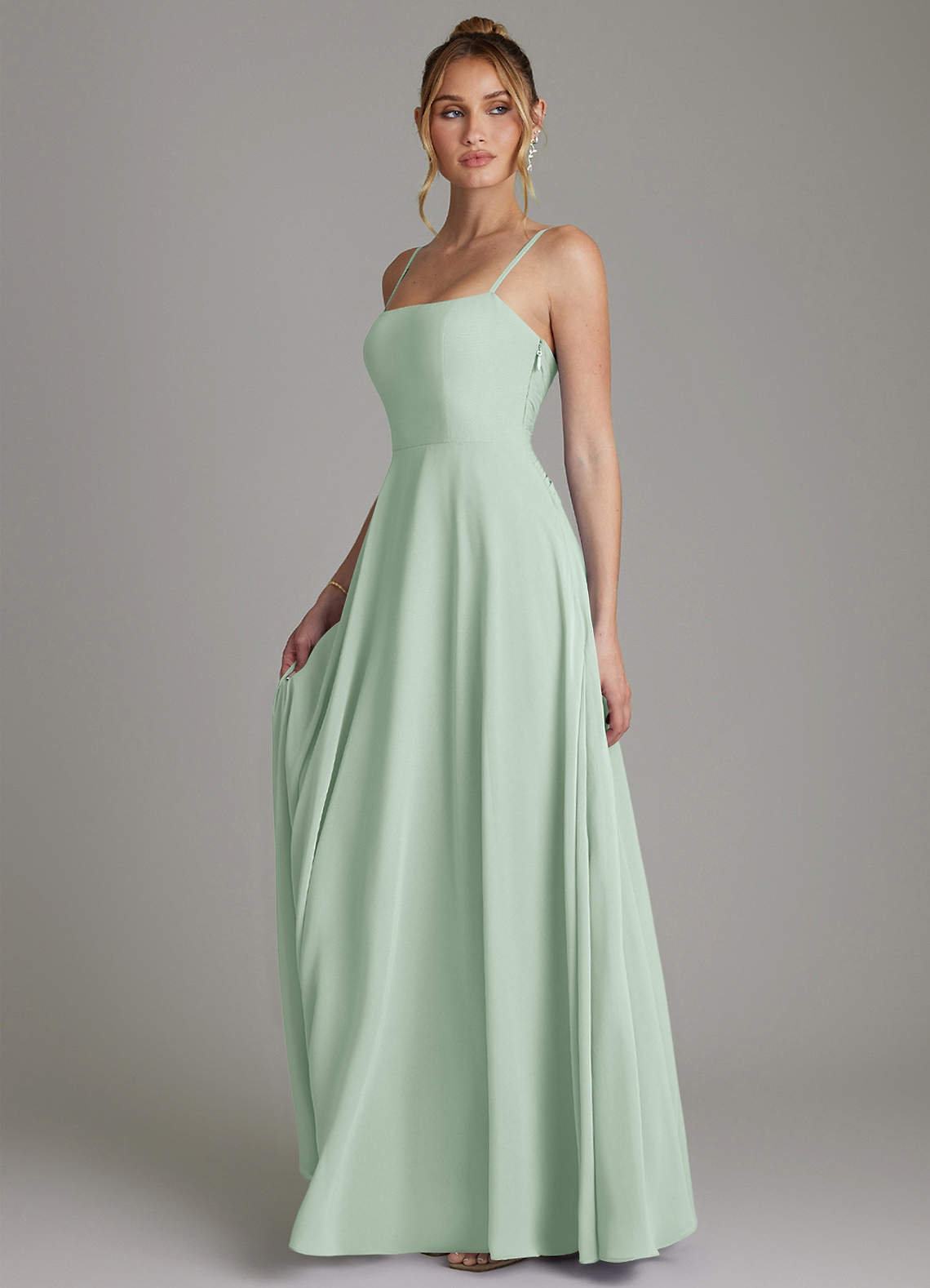 Azazie Elita Brudepigekjoler En streg Plisseret Chiffon Gulv-længde Kjole image4