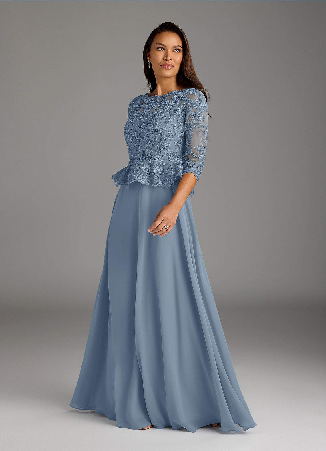 Azazie Averie Mother of the Bride Dresses Dusty Blue A-Line Boatneck Sequins Chiffon Dress image3