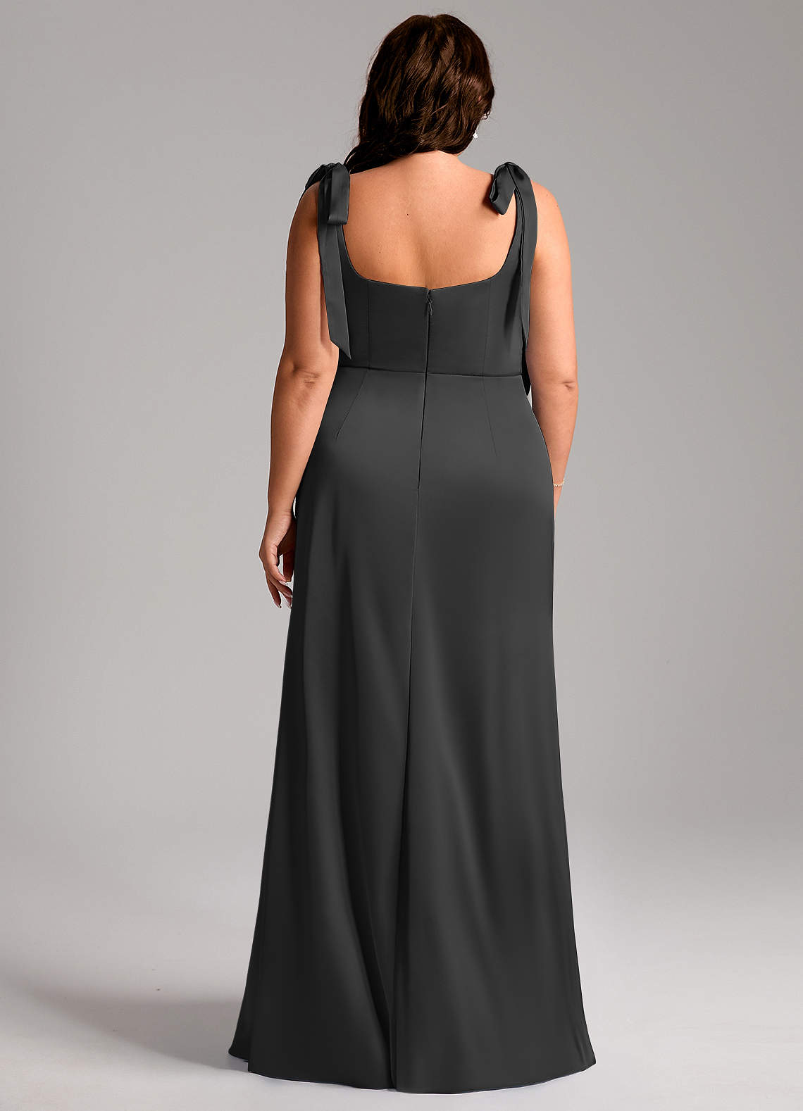 Azazie Frostine Bridesmaid Dresses Black A-Line Bow Stretch Satin Dress image12