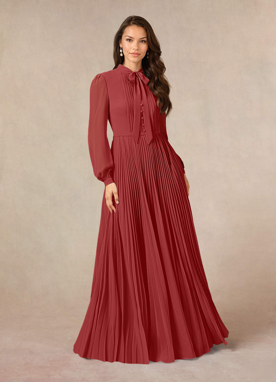 Azazie Adellah Mother of the Bride Dresses Rust A-Line Pleated Chiffon Dress image1