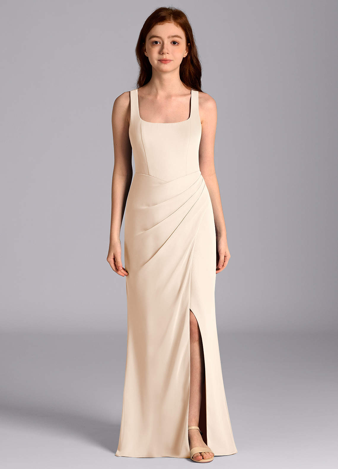 Azazie Mero Junior White Alabaster Mermaid Pleated Chiffon Dress image3