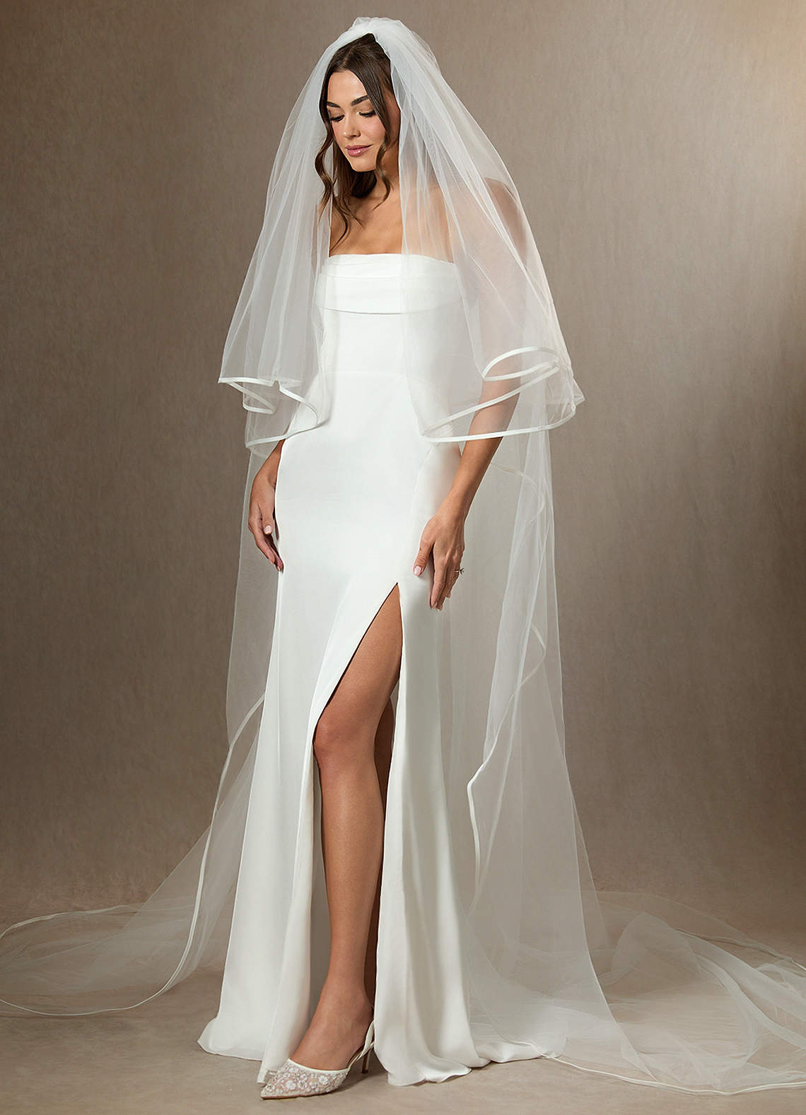 front Bordered Hem Cathedral Length Blusher Veil