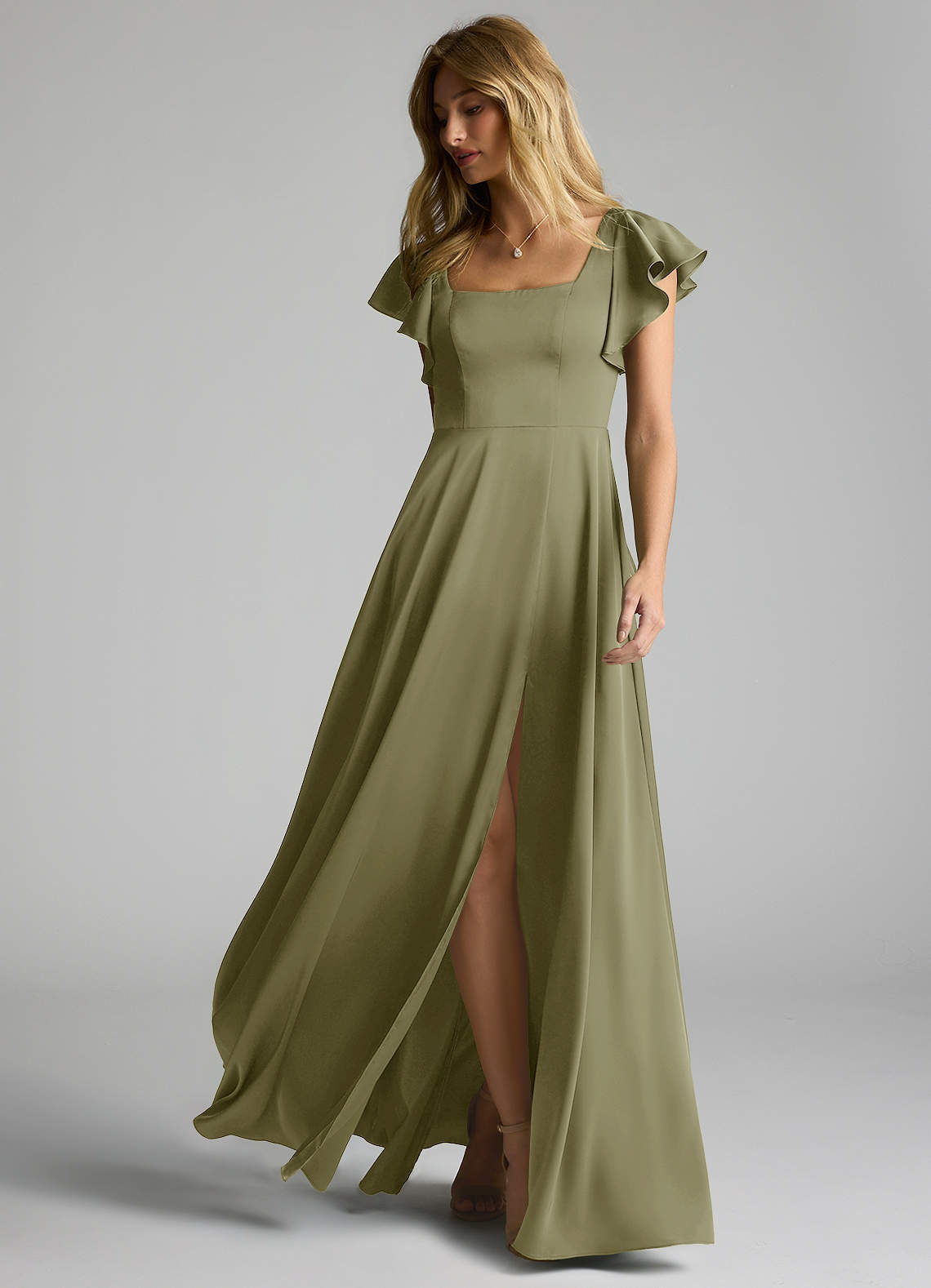 Azazie Bondi Bridesmaid Dresses Pistachio A-Line Bow Stretch Satin Dress image5