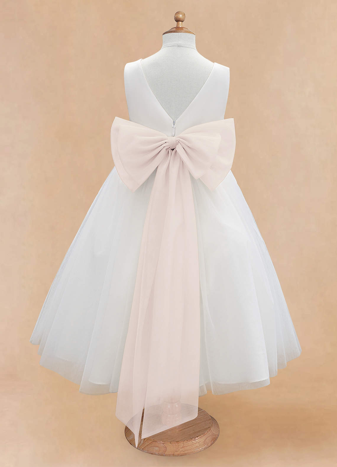 Azazie Kavi Flower Girl Dresses Ivory Rose Petal A-Line Bow Matte Satin Dress image7
