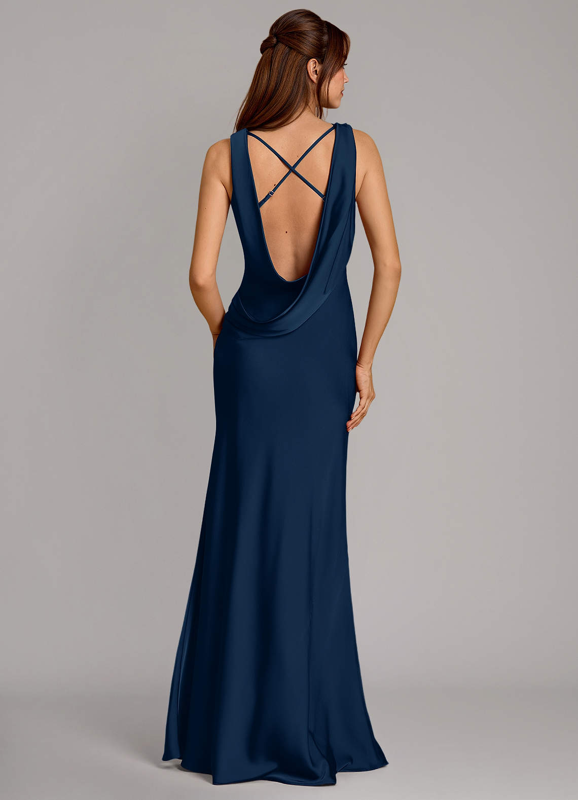 Azazie Cheryl Bridesmaid Dresses Dark Navy Mermaid Stretch Satin Dress image1
