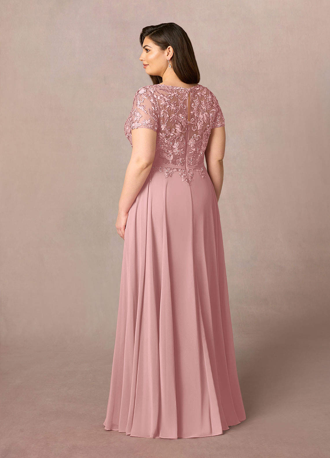 Azazie Adina Dusty Rose A-Line Boatneck Sequins Chiffon Dress