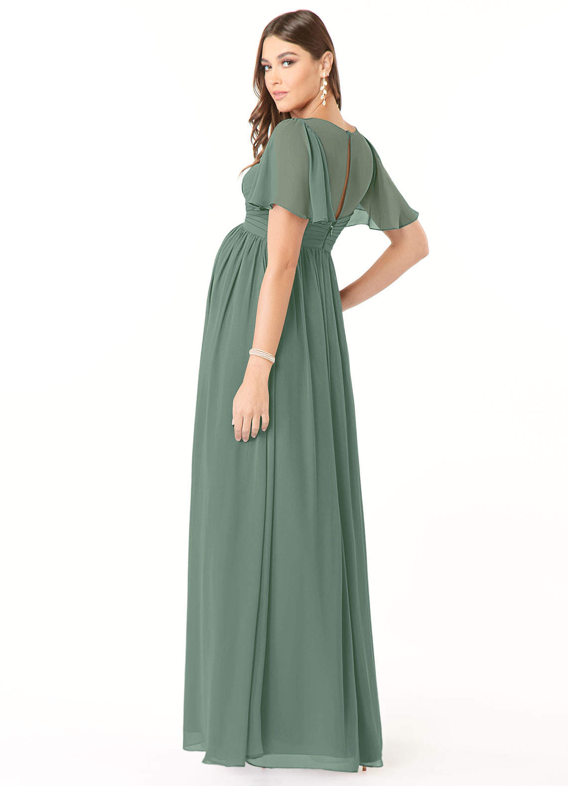 Azazie Verna Maternity Bridesmaid Dresses A-Line V-Neck Ruched Chiffon Floor-Length Dress image3