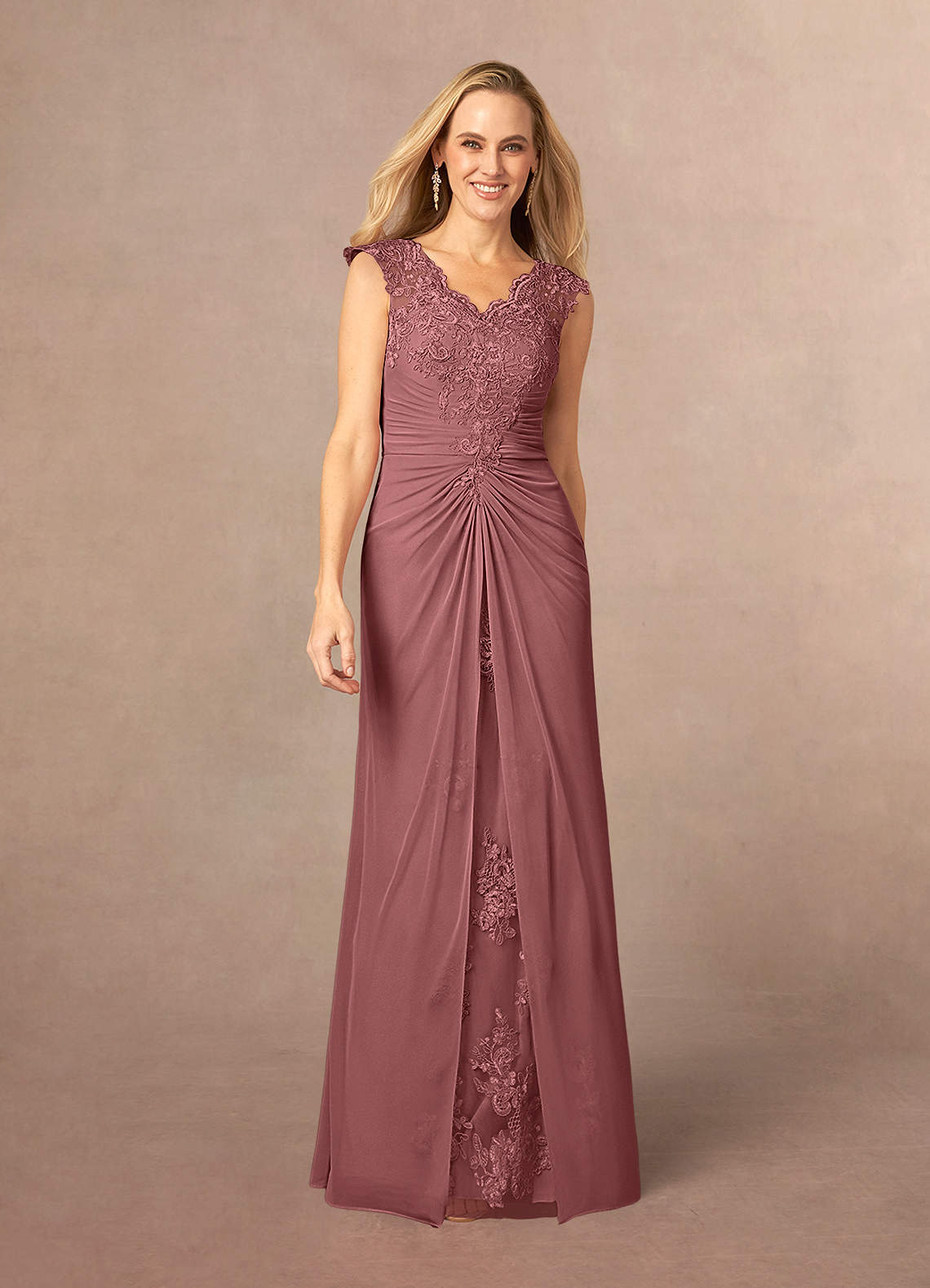Azazie Jovie Mother of the Bride Dresses Desert Rose A-Line Lace Dress image1