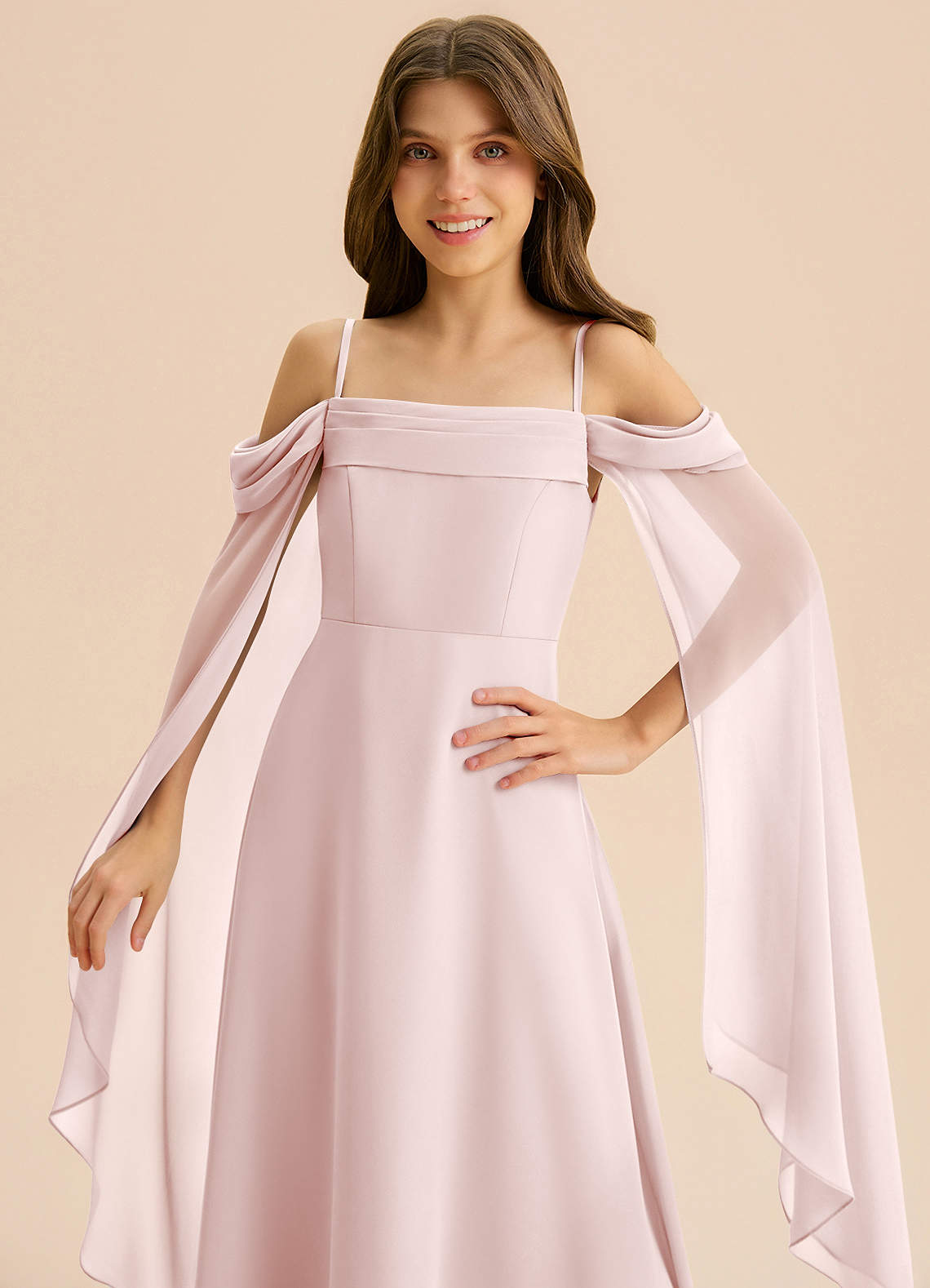 Azazie Moana Junior Linia A Pofałdowany Szyfon Długość podłogi Młodsza druhna Sukienka image6