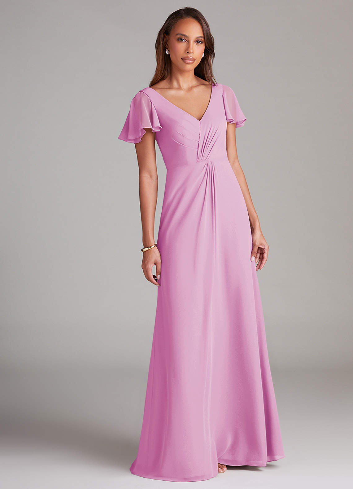 Azazie Soren Brautjungfernkleider A-Linie Gestreift Chiffon Kleid Bonbonrosa image1