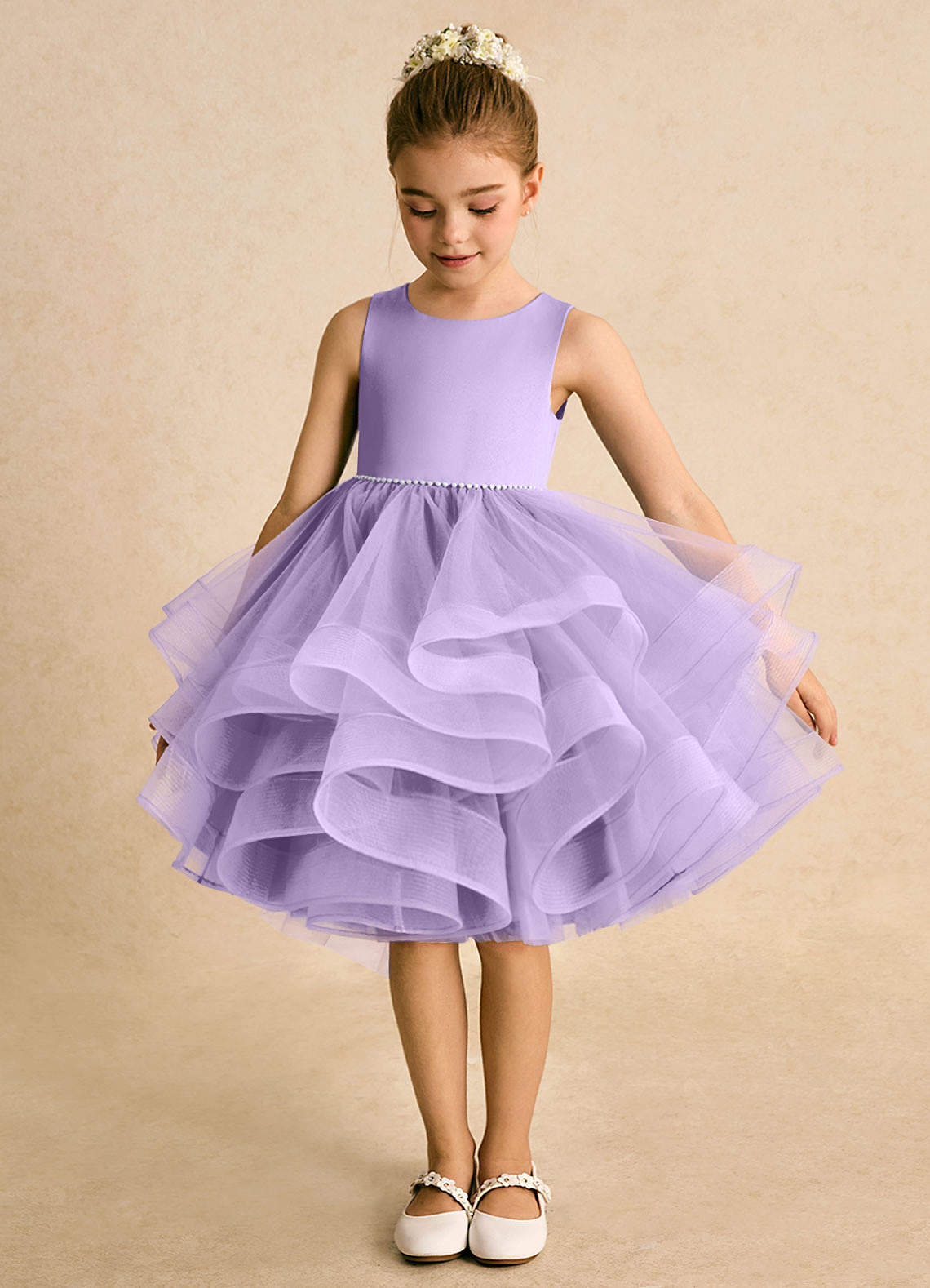 Azazie Tinie vestidos de niña de las flores Vestido de Lila de Tul de Princesa con Lazo image4