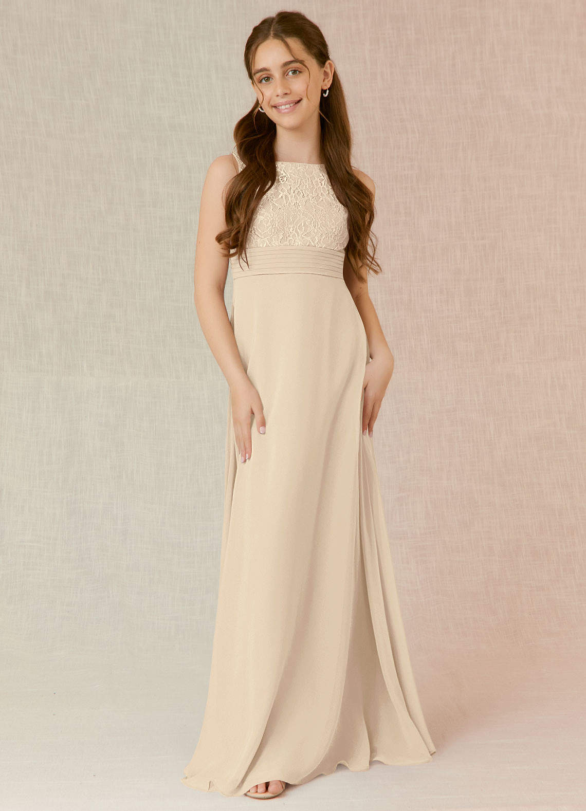 champagne junior bridesmaid dresses uk Azazie Snow Junior Bridesmaid Dress in Champagne