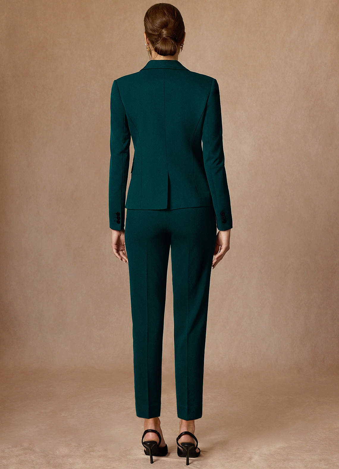 front Whitney Pine Structured Stretch Full Length Pants Suit