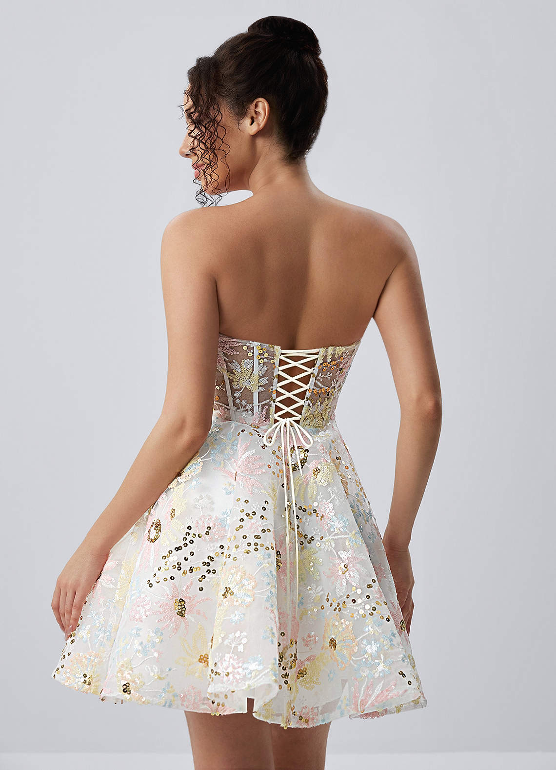 corset tulle mini dress in ivory Julienne Strapless Floral Sequin Skater RESORT '26 DROP 6