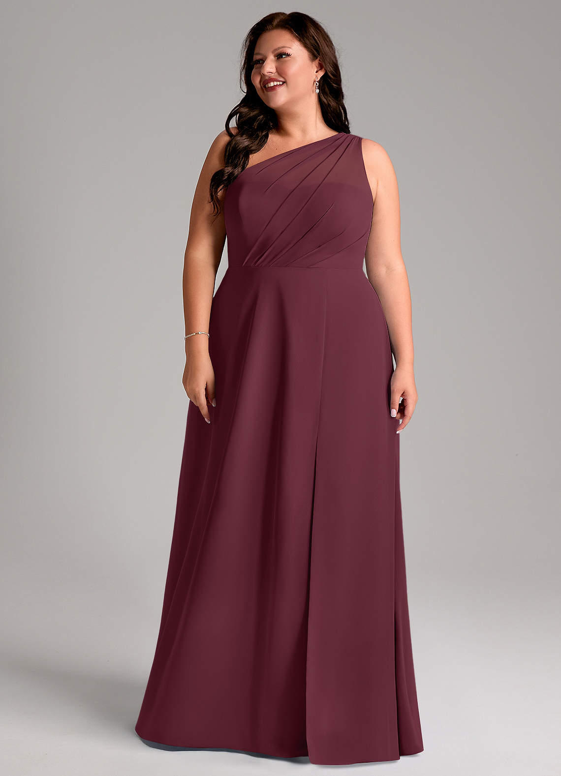 Azazie Phaedra Vestidos de madrinha de casamento Vestido Cabernet de Chiffon de Linha A com Um ombro image15