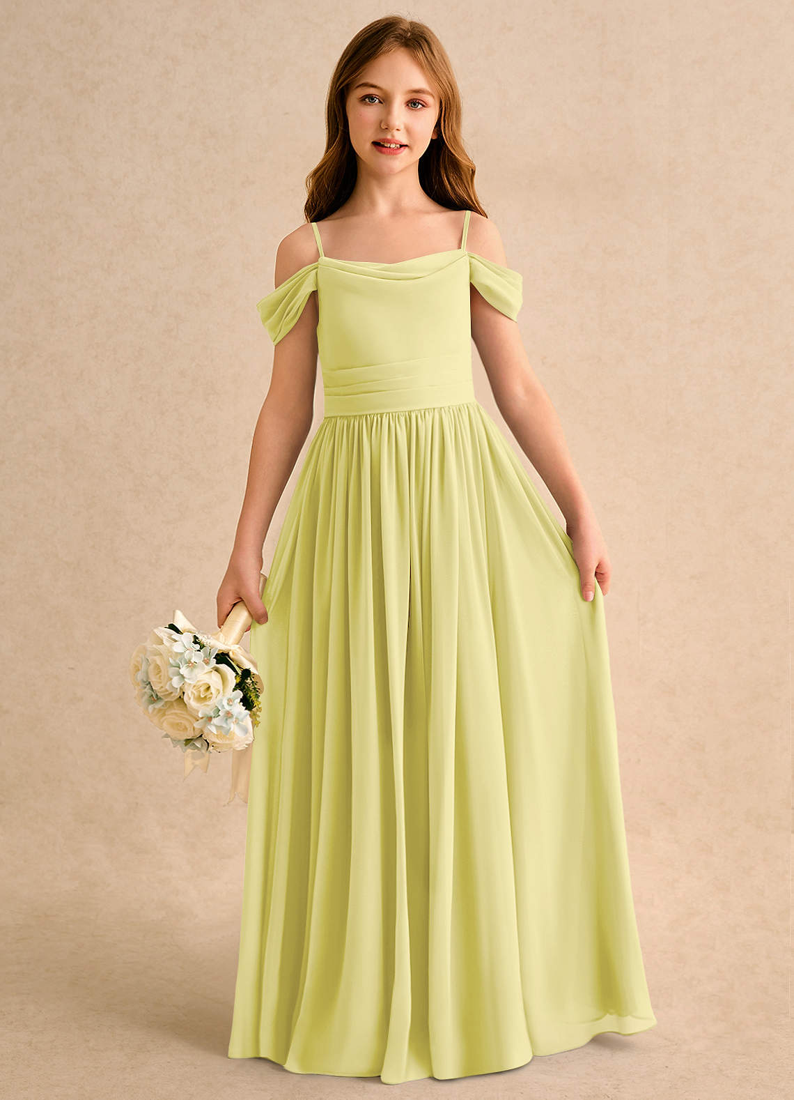 Azazie Shia Girls Formal Sukienki dla dziewczynek sypiących kwiaty Linia A Zza ramienia Szyfon Długość podłogi Sukienka image1