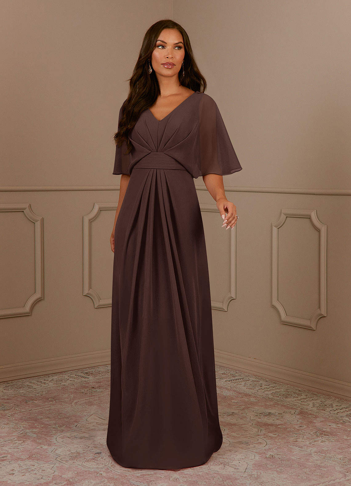 Azazie Oksana Mother of the Bride Dresses Ganache A-Line V-Neck Pleated Chiffon Dress image5