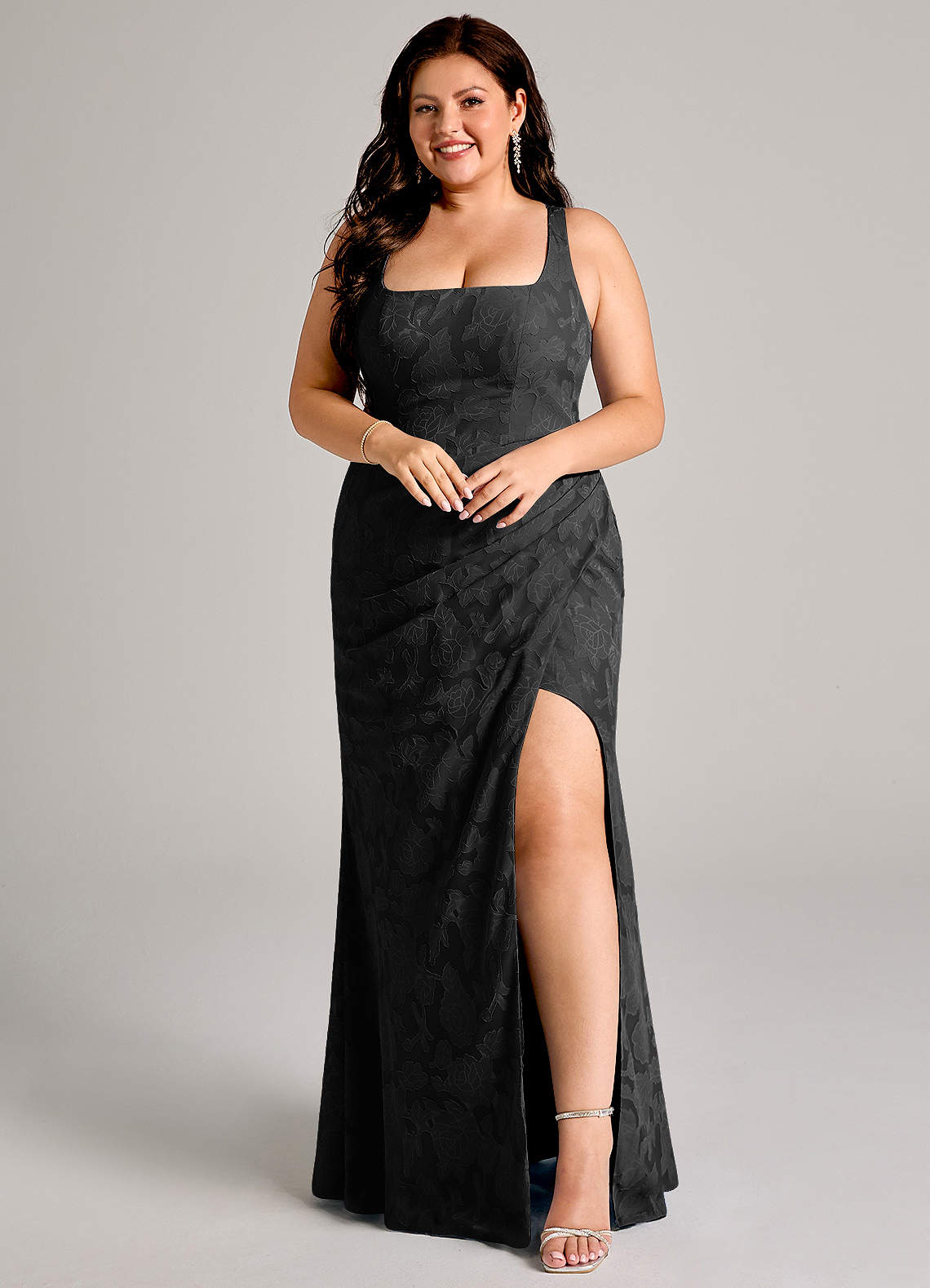 Azazie Mero Bridesmaid Dresses Black Sheath Pleated Floral Burnout Dress image8