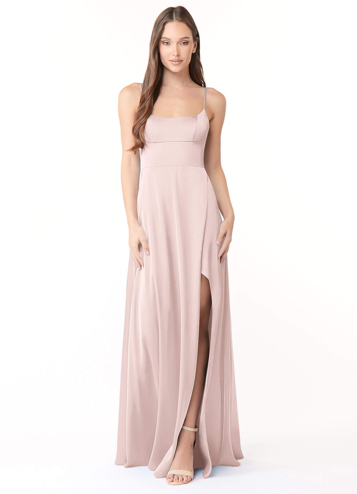 Azazie Halsey Brautjungfernkleider Etui Seitliche Cut-Outs Stretch-Satin Kleid Zartrosa image1