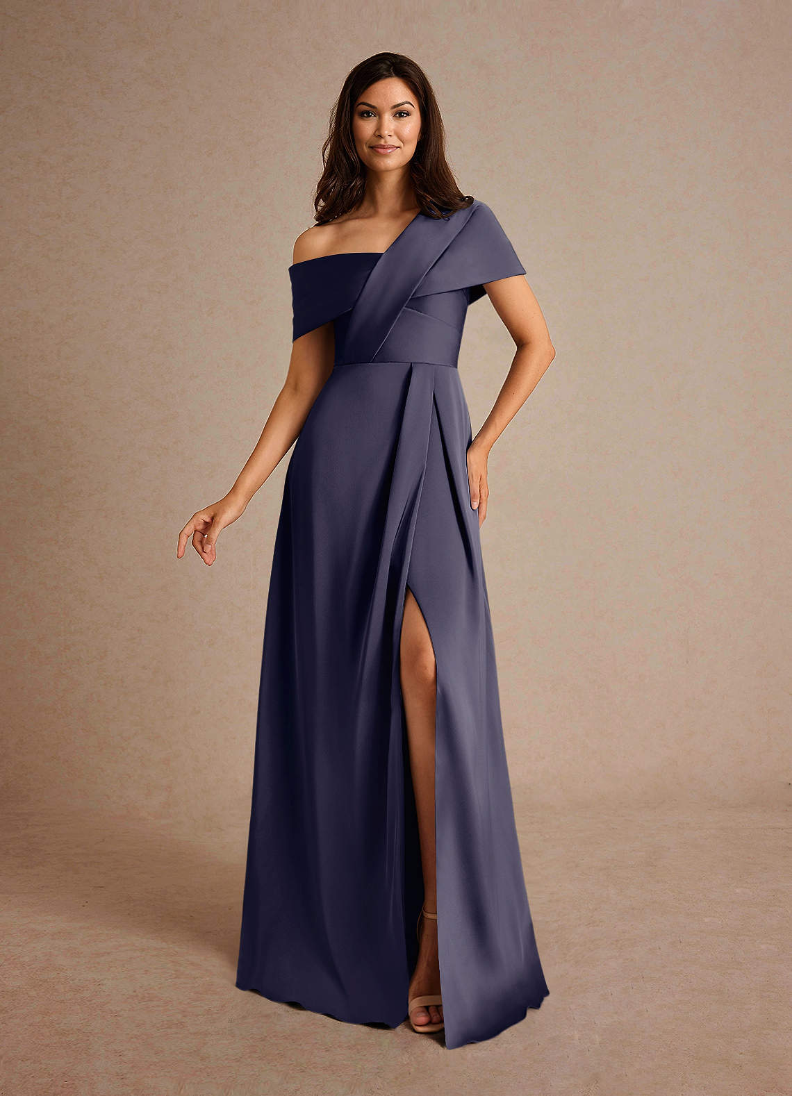 Azazie Milton Mother of the Bride Dresses Stormy A-Line Pleated Stretch Satin Dress image1