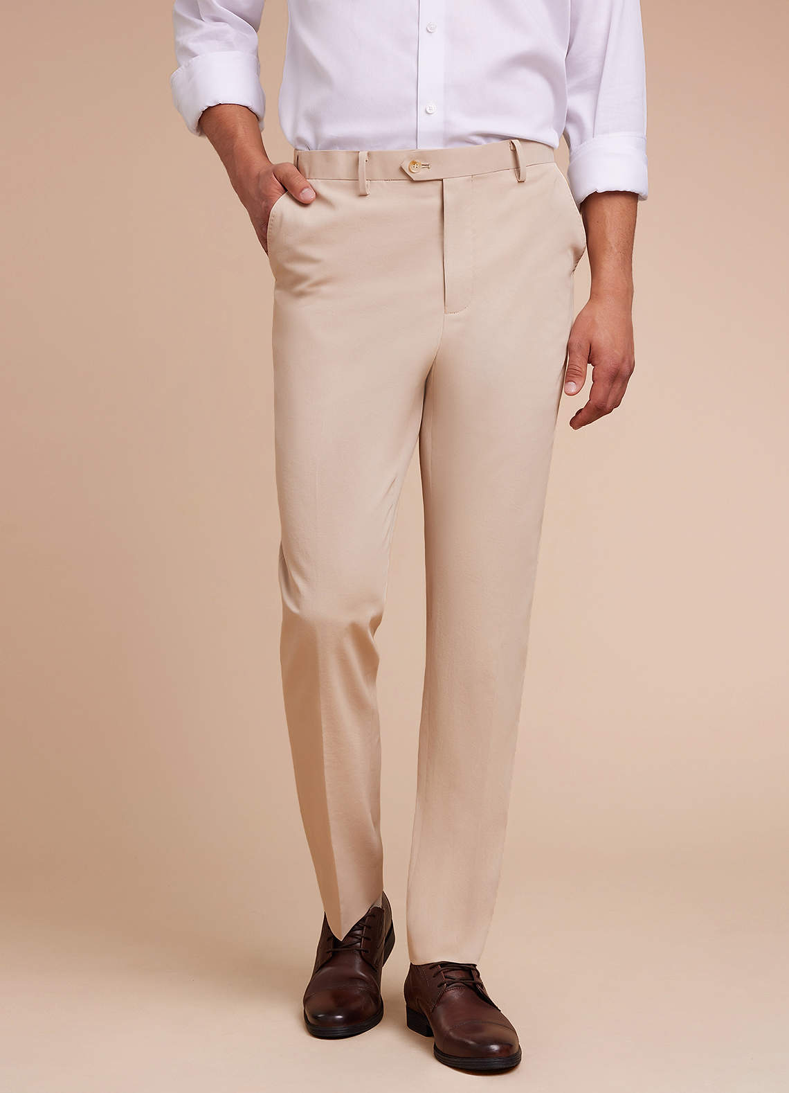 front Carter Tan Cotton Linen Blend Dress Pants