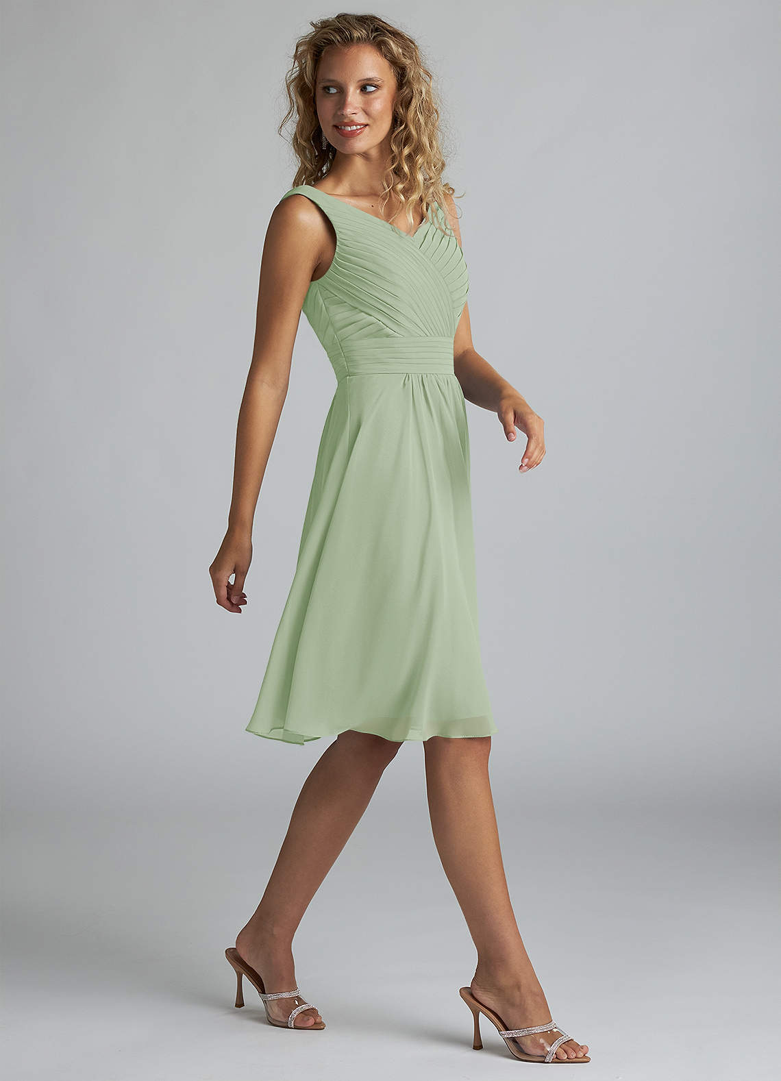 blue dress for baby girl Beautiful Ruffles High Low Knee Length Chiffon Bridesmaid Dresses –  mollyevers.com main image 0
